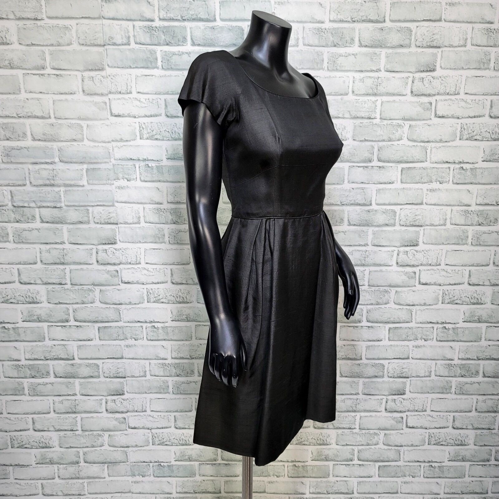 Vintage 60s Handmade Black Cocktail Dress A Line Mod Mad Men Party Womens S