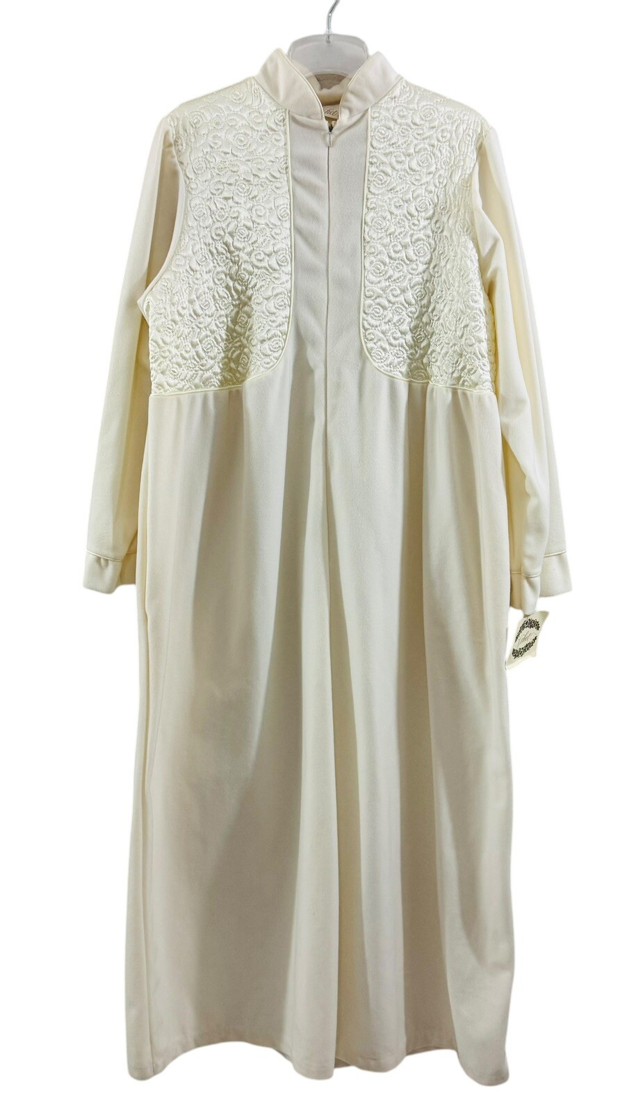 Vintage Cachet Womens L Granny Maxi Dress Long Sleeve Kaftan Robe Ivory Quilted
