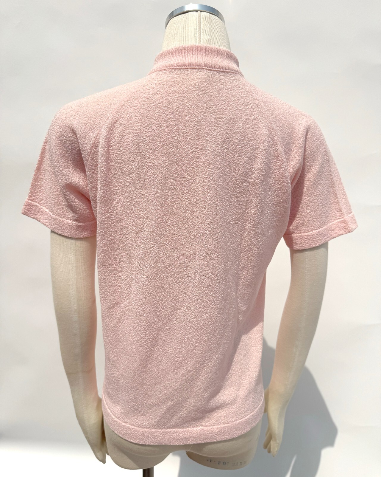 Vintage 1960s Light Pink Mod Mock Neck Turtleneck Short Sleeve Top Size Large