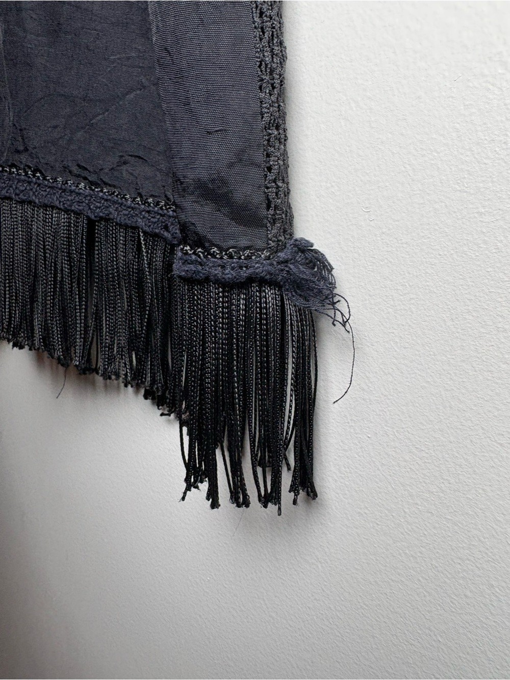 VTG 90s My Michelle Black Crochet Fringe Vest Boho Whimsygoth Shrug Approx. M
