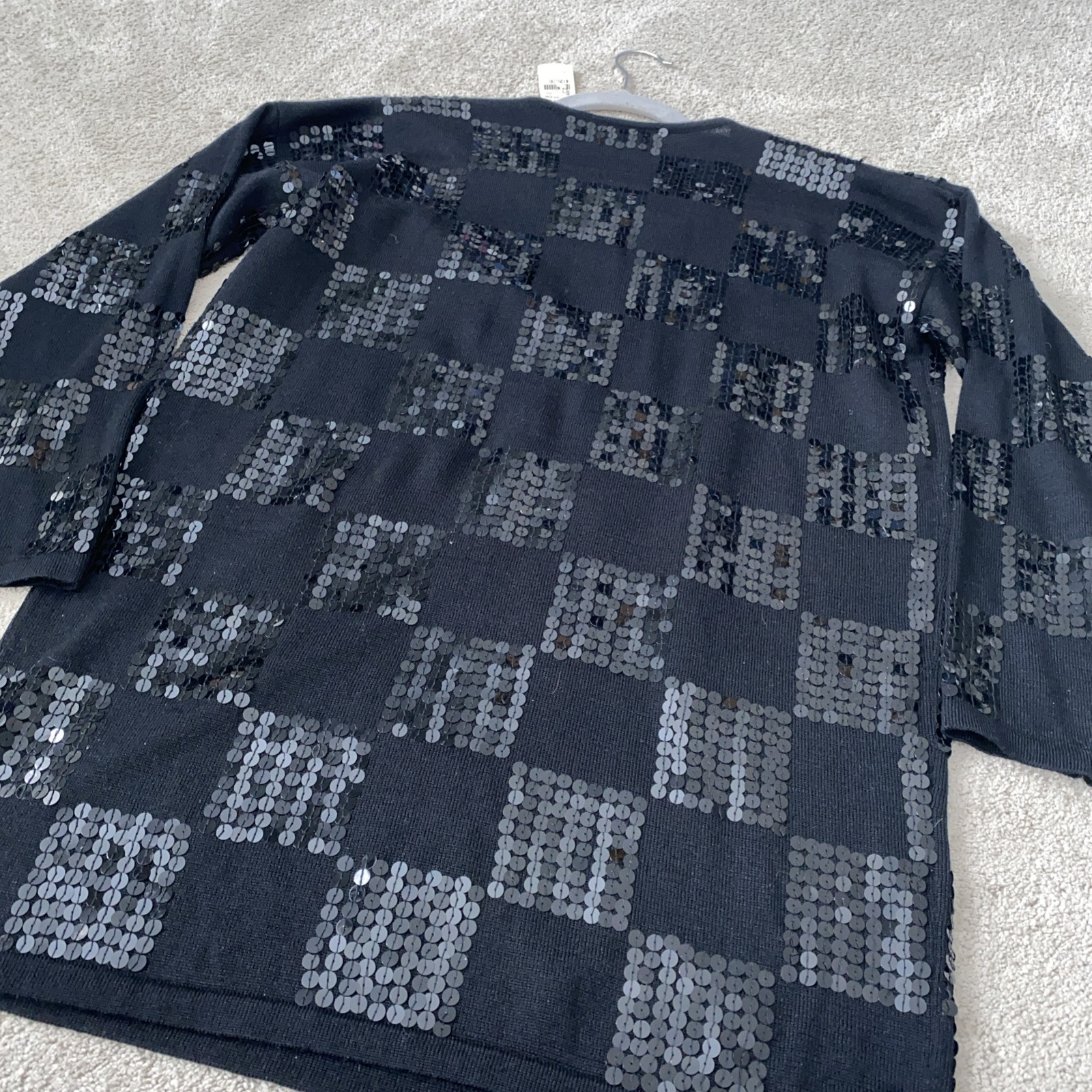 Vintage Valerie Stevens Sequins Sweater Black Small Deadstock Defect NWT *HOLE