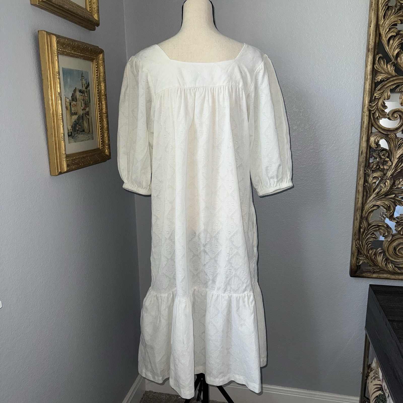 Vintage 80s White Prairie Dress Boho Farmhouse Lace Soft Girl Medium Periphery