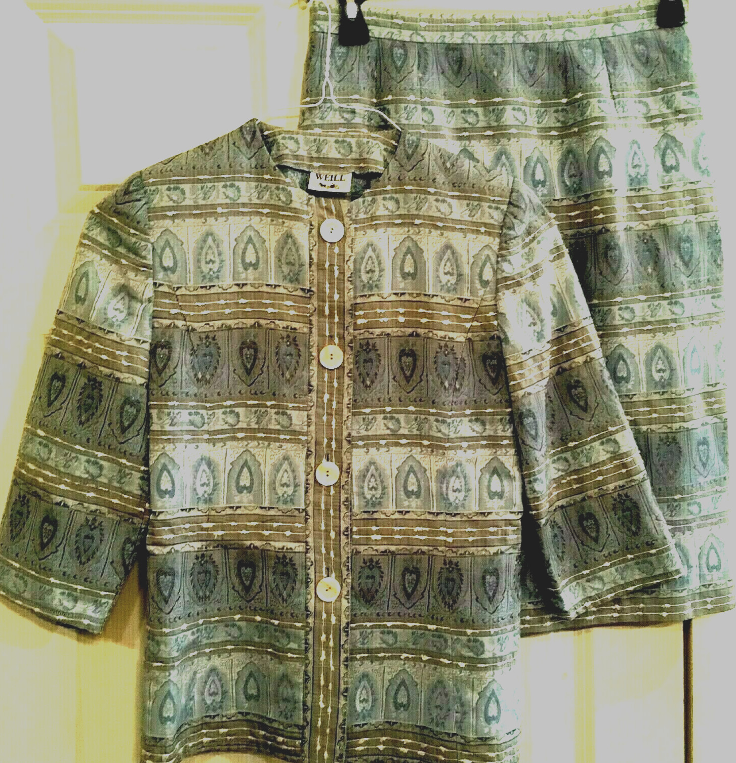 WEILL Designer Skirt Suit Set Blue Baumwolle & Linen Blend Preppy France Size 8