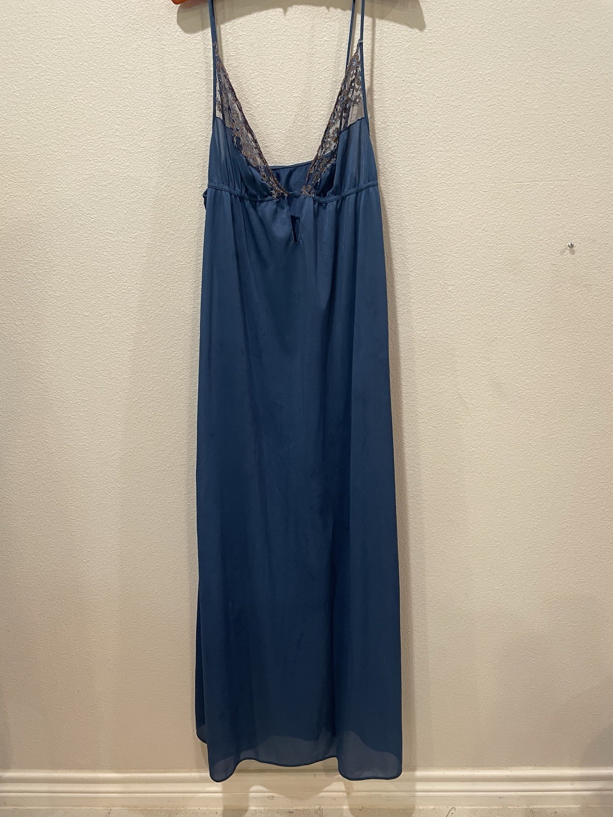 Vintage Sheer Madness Blue Lace Long Slip Dress Gown Nightgown Large
