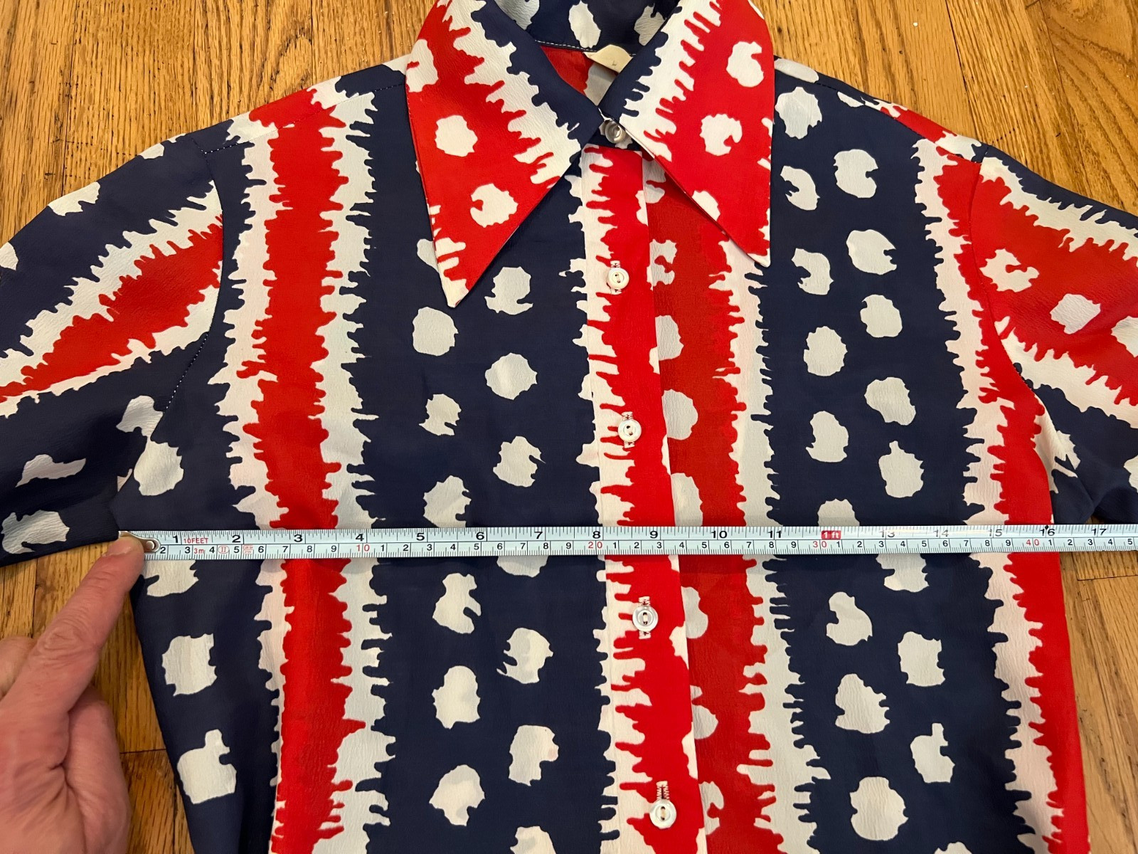 VTG 50s-60s Fritzi San Francisco Midi Dress Large Belted Wrap Tie Red/White/Blue