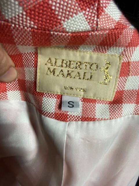 Alberto Makali Swing Blazer Jacket Women’s Size S Vintage Gingham Coral White