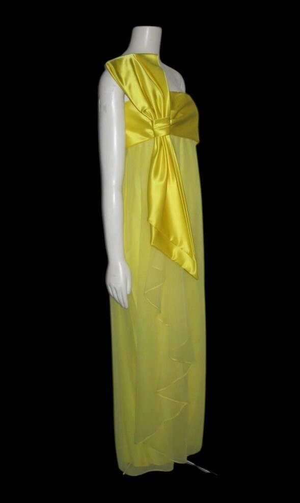 Vintage Yellow Dress 80s Designer Morton Myles For The Warrens Bow Size 2/4