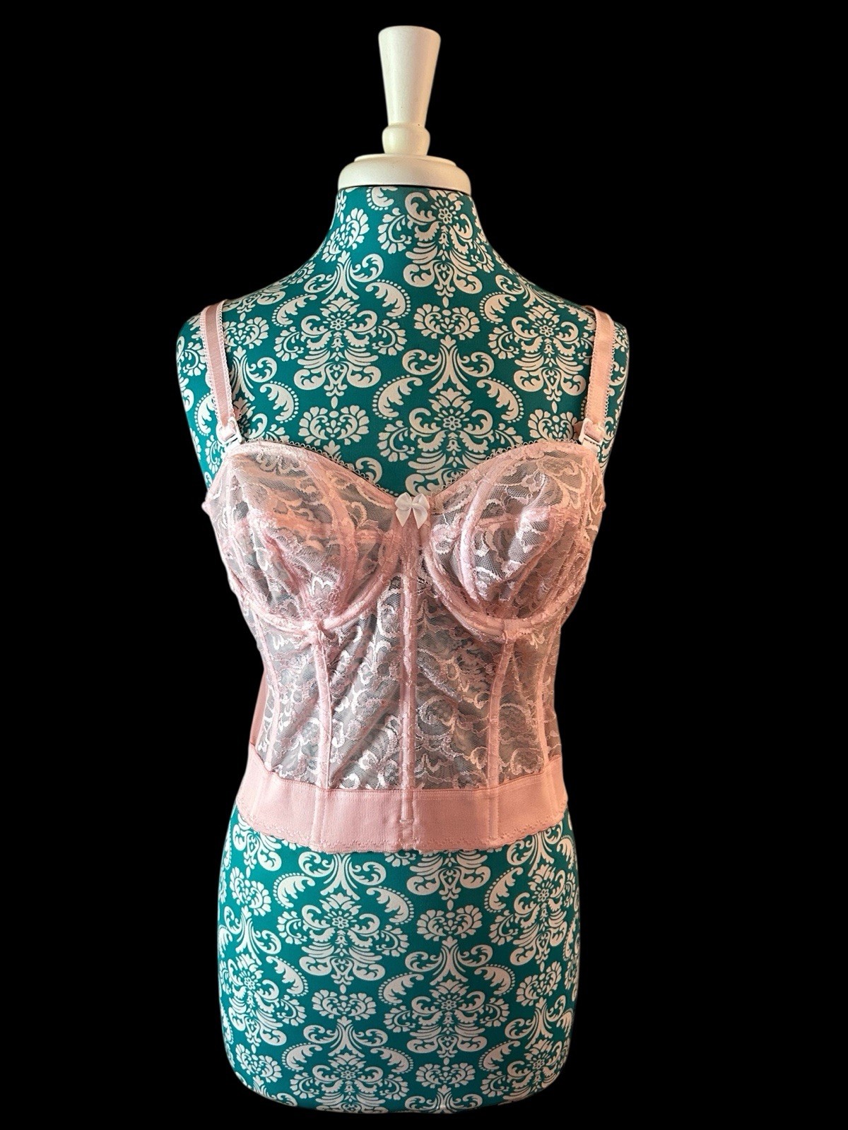 Vintage Corset Bustier Pink Lingerie Bra Crop Top Romantic Coquette Lace 36B Bra
