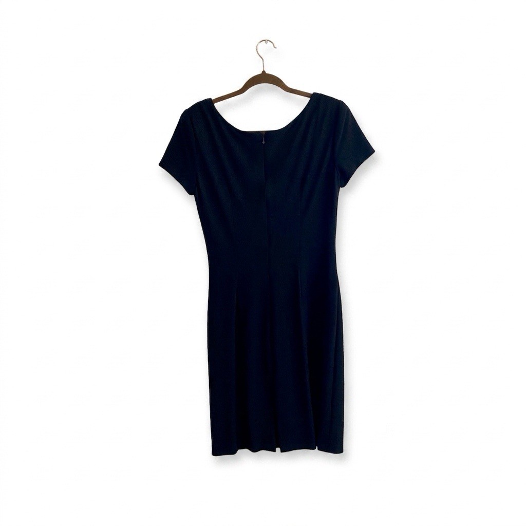 Vintage Francais by Huey Waltzer Black Ruched Sheath Dress Rhinestone Accent 12
