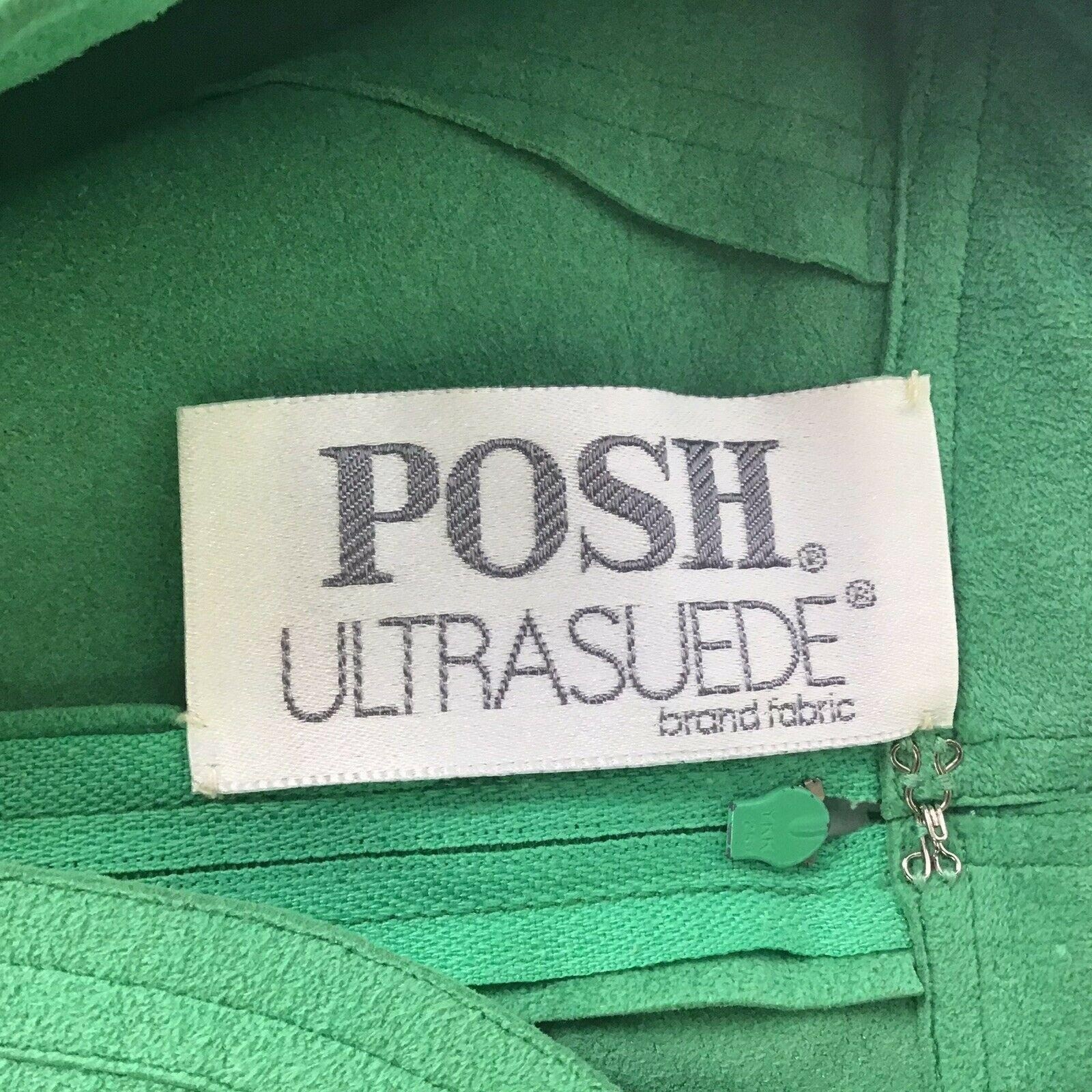 Vtg 70s Dress Posh Ultrasuede 10 Green Classic Preppy Secretary Belted Pockets