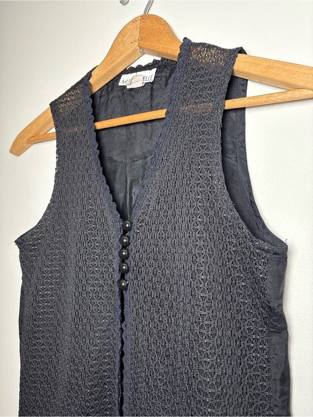 VTG 90s My Michelle Black Crochet Fringe Vest Boho Whimsygoth Shrug Approx. M