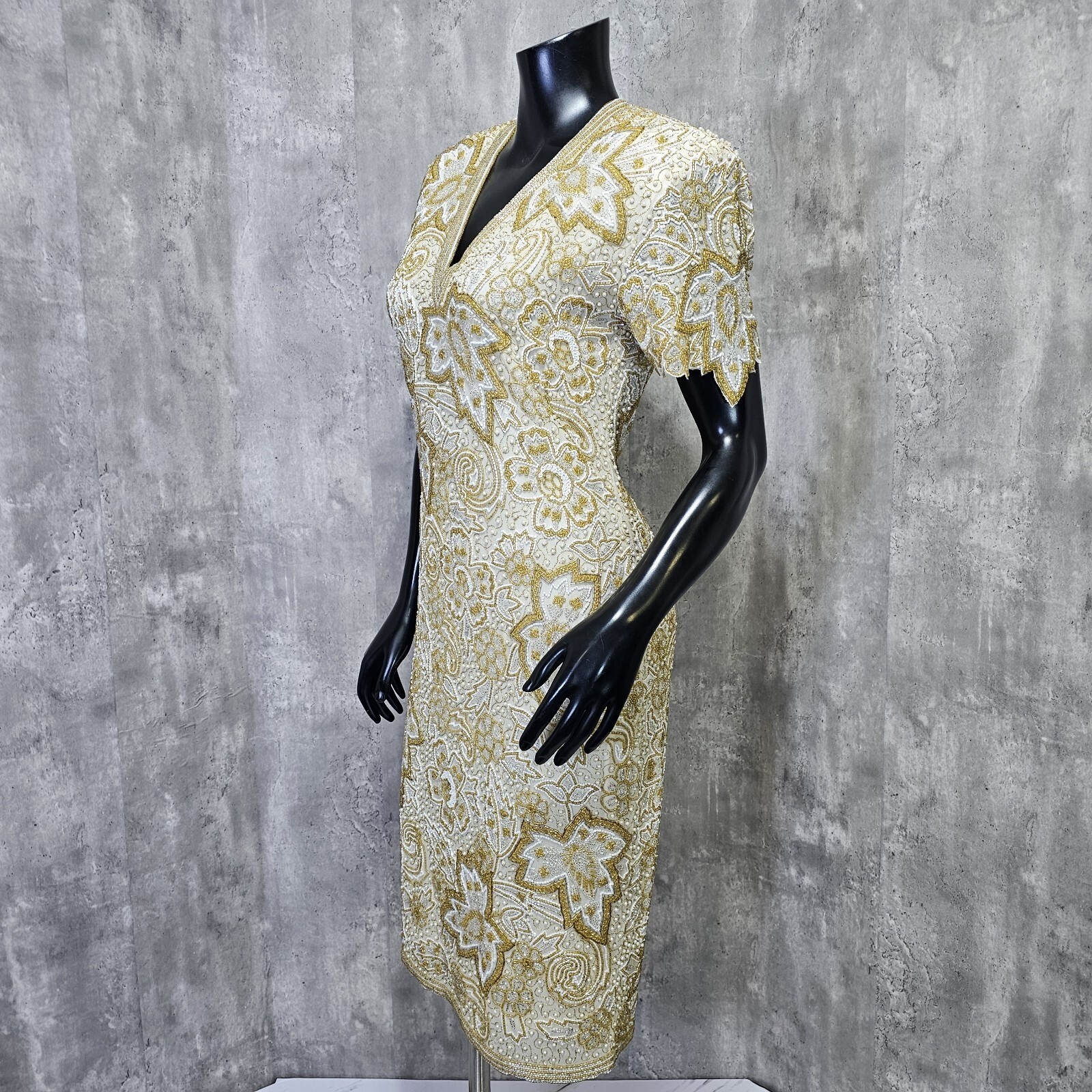 Vintage 80s Naheem Khan Riazee Nights CACHE Heavy Beaded Formal Cocktail Dress