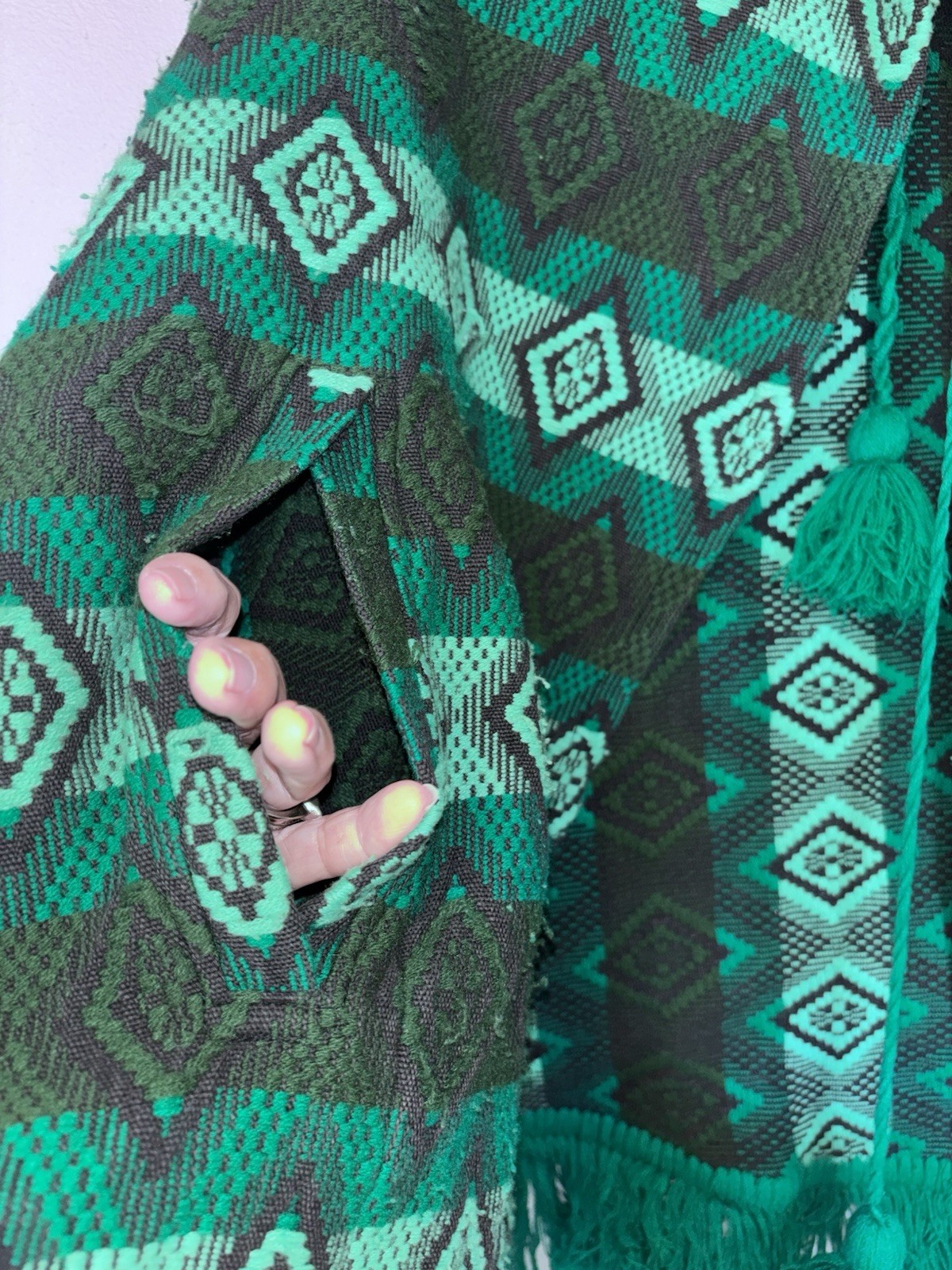 1960’s MCM Ladies Retro Poncho Shawl Cape Coat Jacket With Pom Poms OS