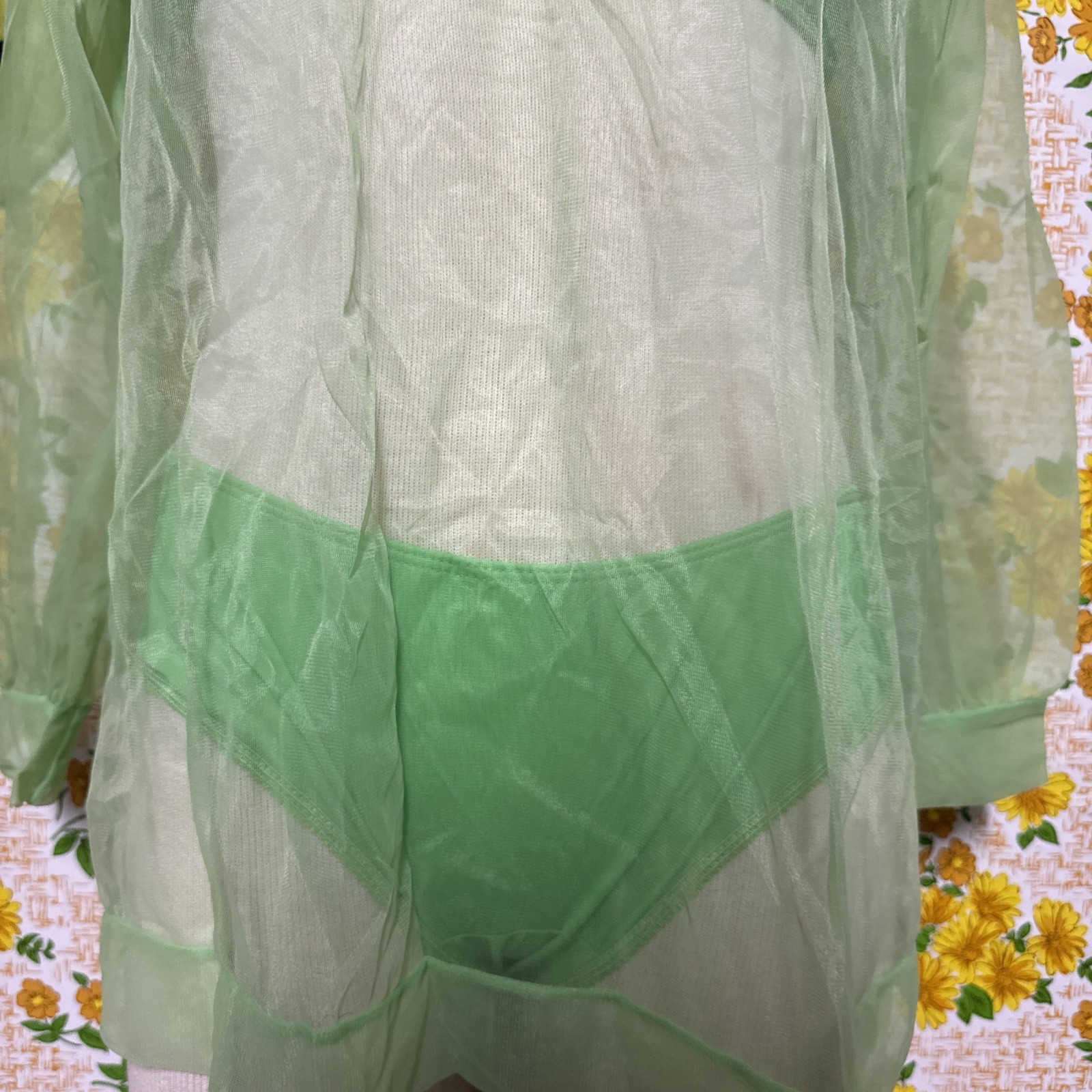 Vintage Retro Groovy Highlighter Green 3piece Lingerie Sleep Set Sexy Set