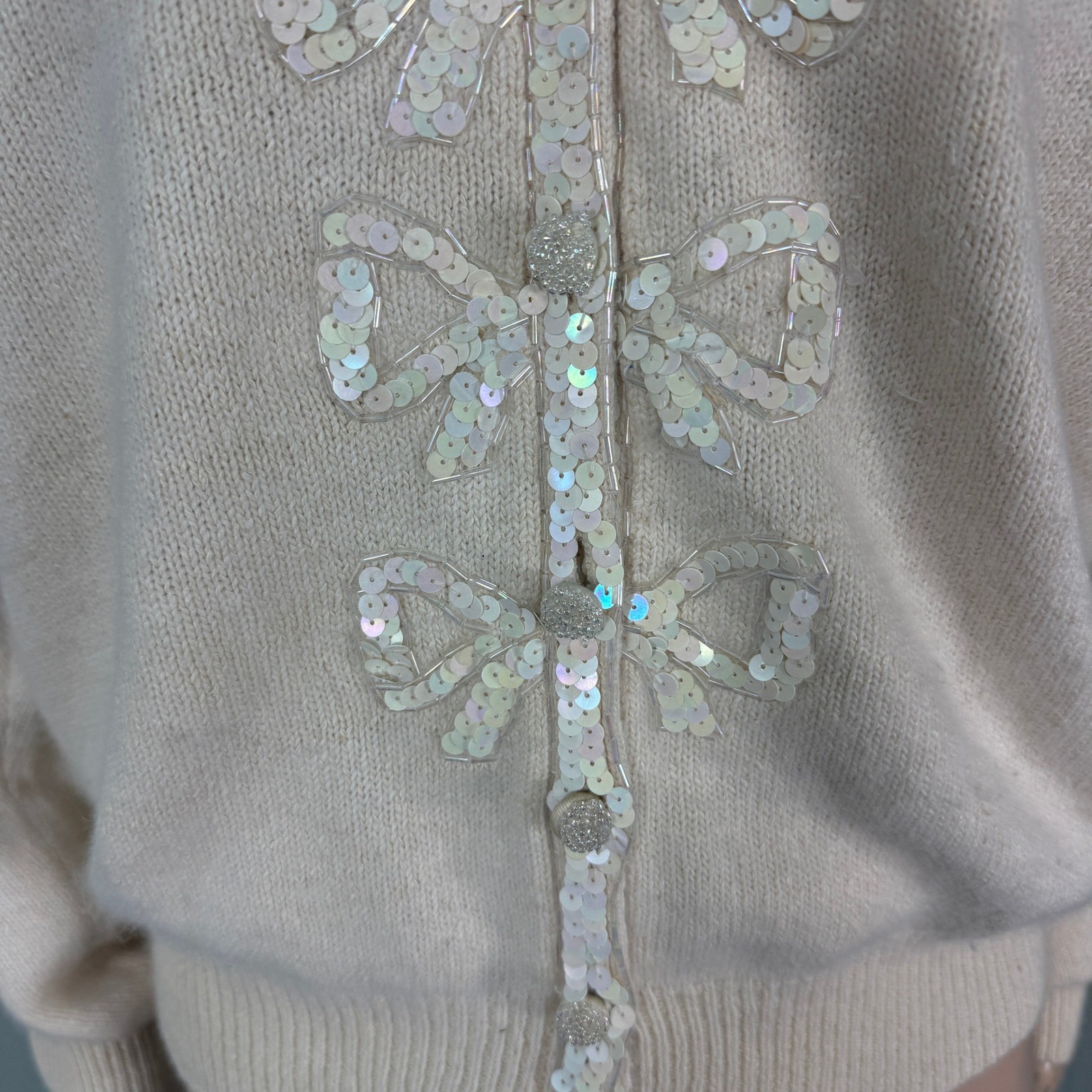 Vintage NOS 80s 90s Karen Scott Women’s Sweater M Silk Angora Wool Sequin Bow H4