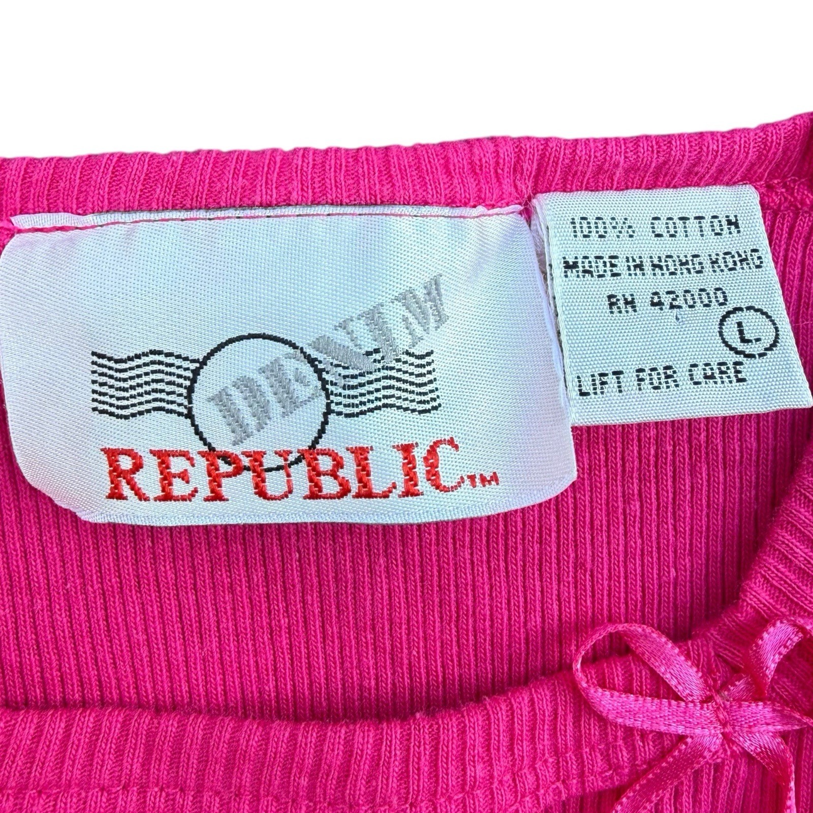 Sz L – Y2K Vintage Hot Pink w/ Bows Ribbed Tank Top Denim Republic 100% Cotton