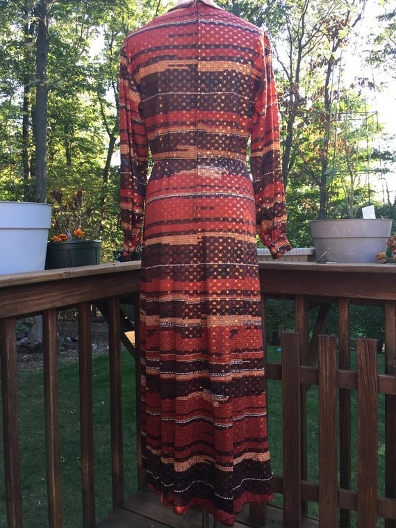 Vintage Nancy Greer New York Metallic Print Party Dress l Stripe Hostess Dress 