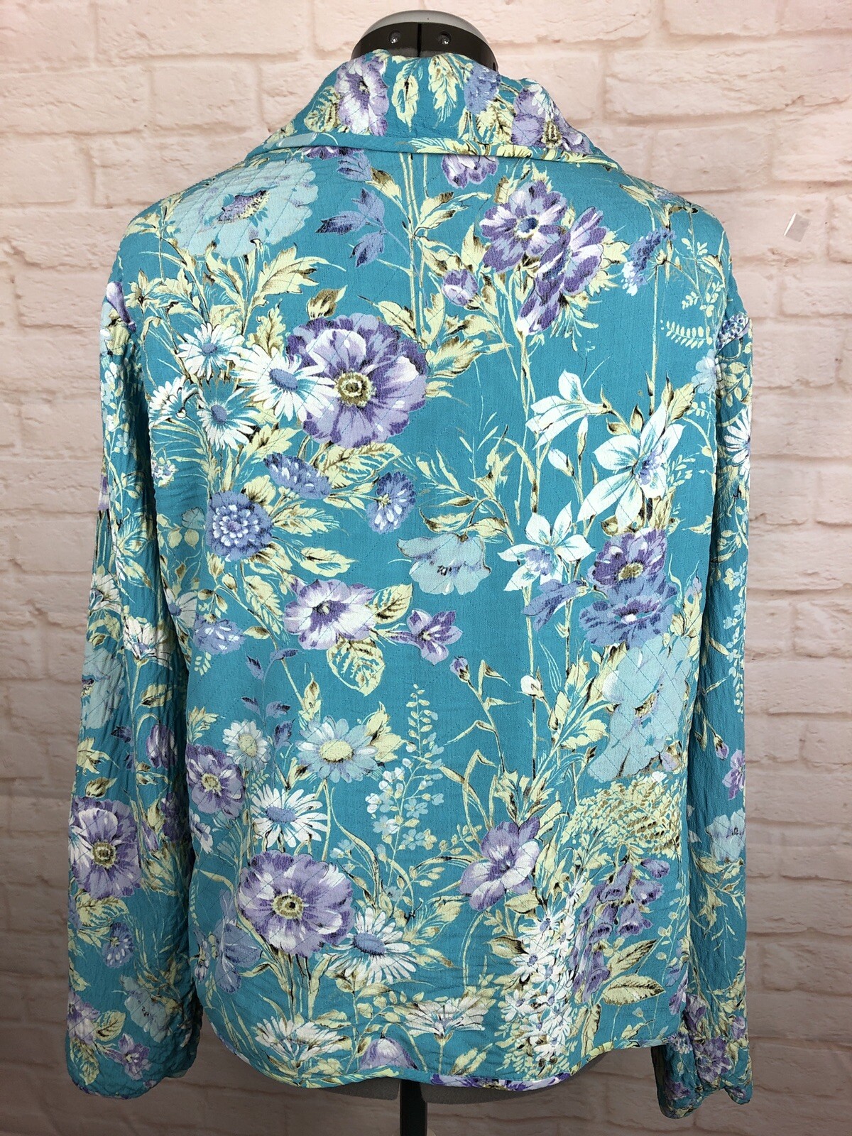 VTG Patchington Reversible Cardigan Sweater Medium Floral Teal Long Slv Sweater