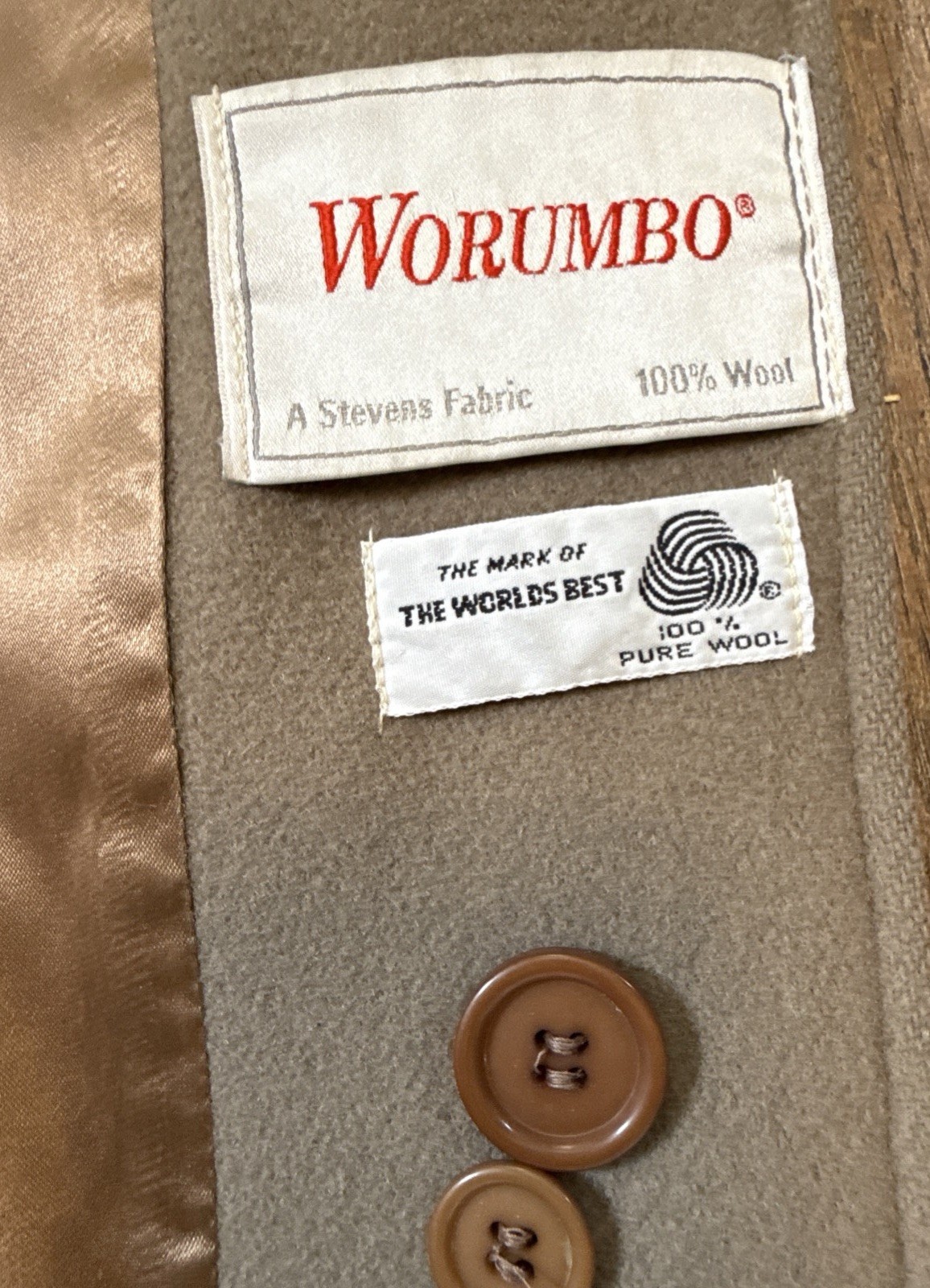 VTG 1960’s Women’s 100% Pure Wool Coat Worumbo Stevens Fabric Camel Sz Small?