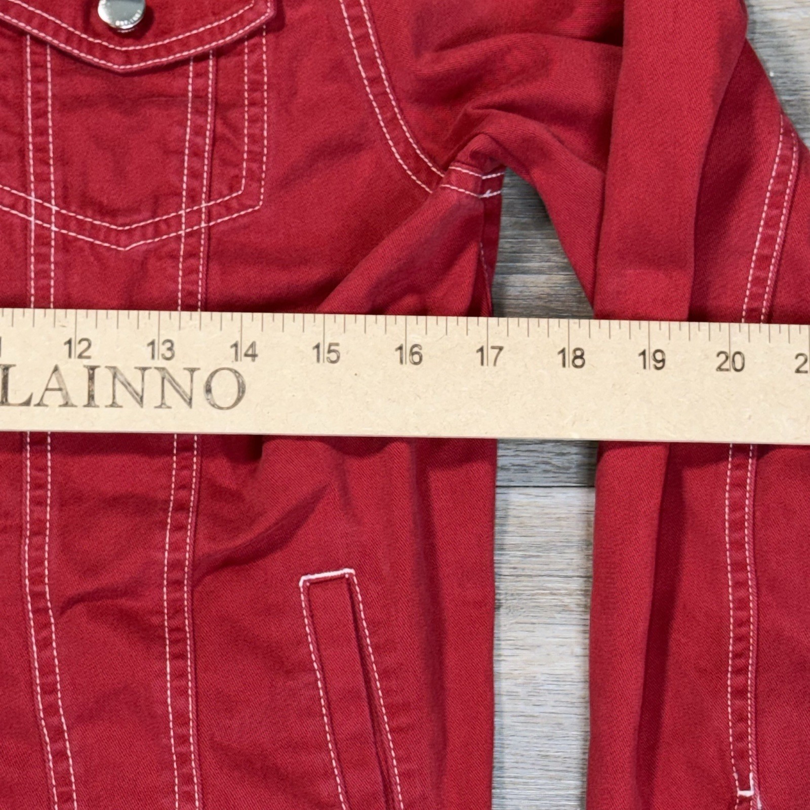 VTG Lauren Ralph Lauren Jeans Company Red Denim Jacket Womens S White Stitching