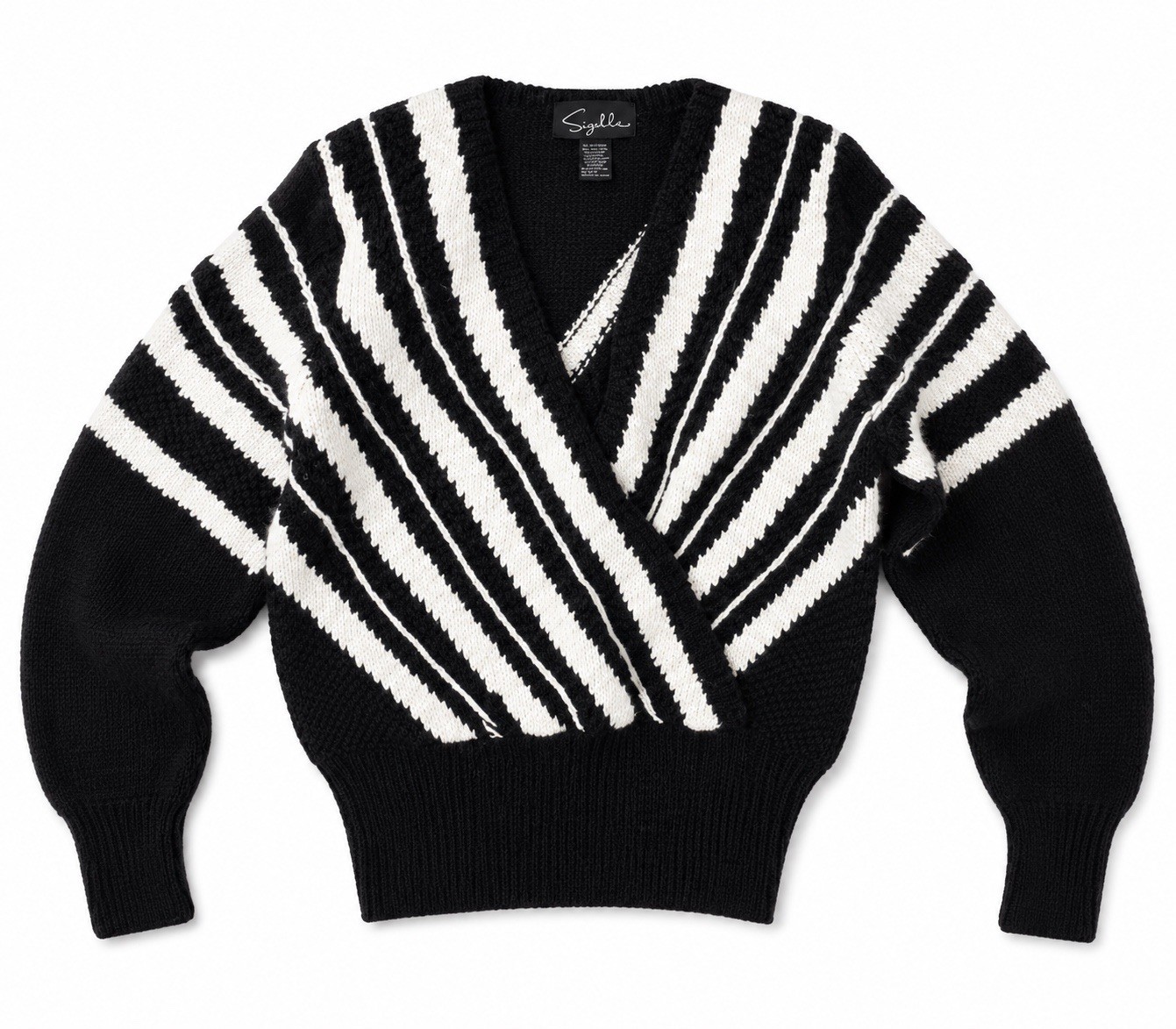 Vintage Suzelle 1980’s 1990’s Black & White V Neck Avant Garde Wrap Sweater S