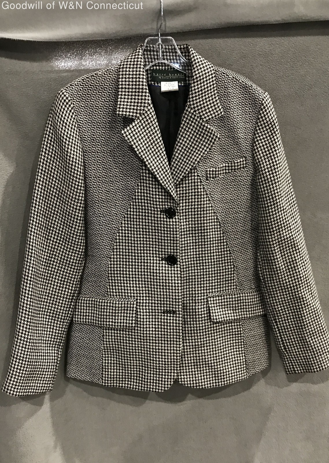 Vintage 90s Harve Benard 100% Wool Houndstooth Blazer Jacket Made Ukraine Sz 8