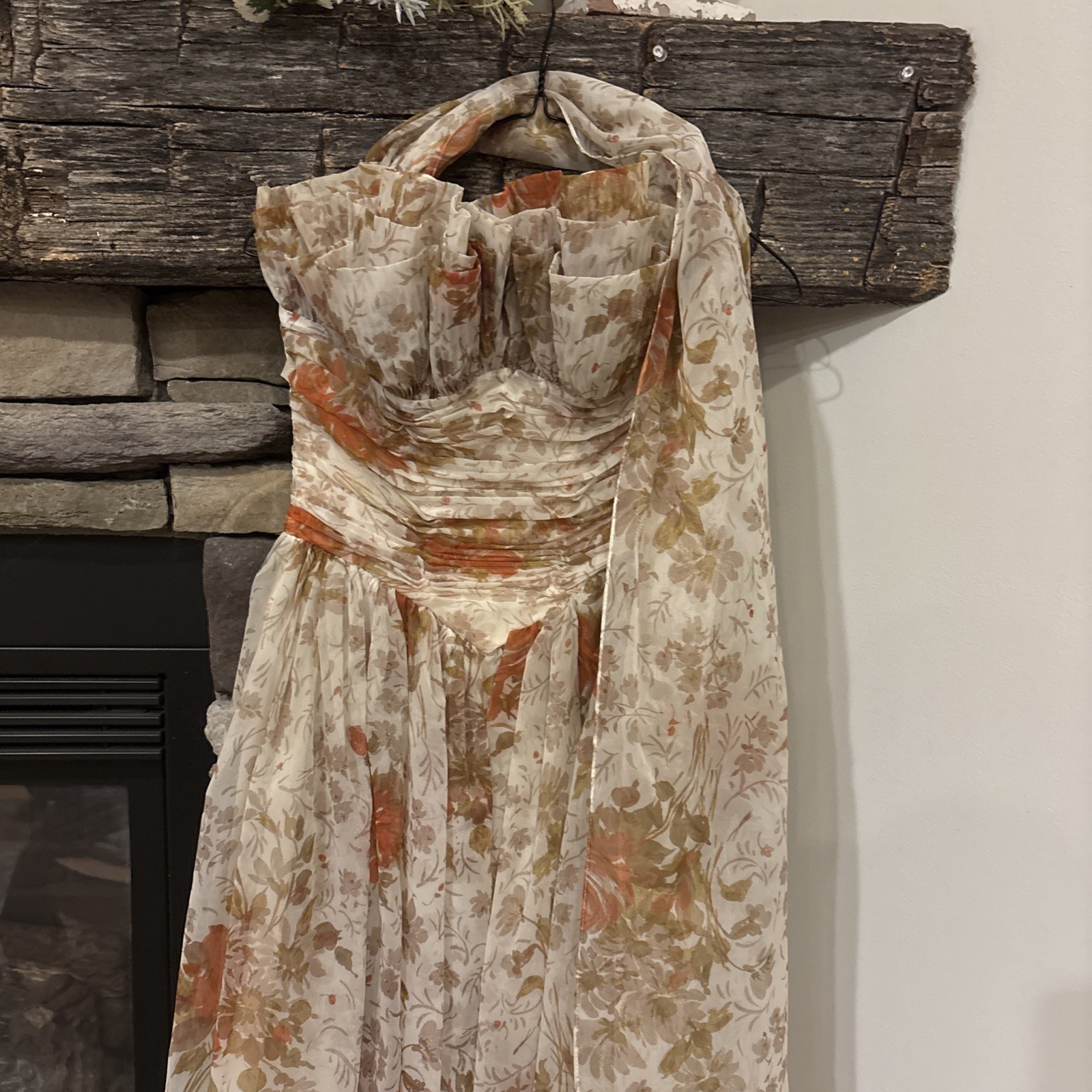 VTG Fred Perlberg Dance Originals 40’s STRAPLESS FLORAL Dress Gown 30” bust EUC