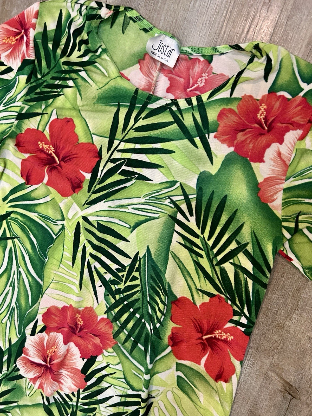 Vintage Jostar USA Tropical Print Travel Slinky Midi Dress Resortwear Paper Tag
