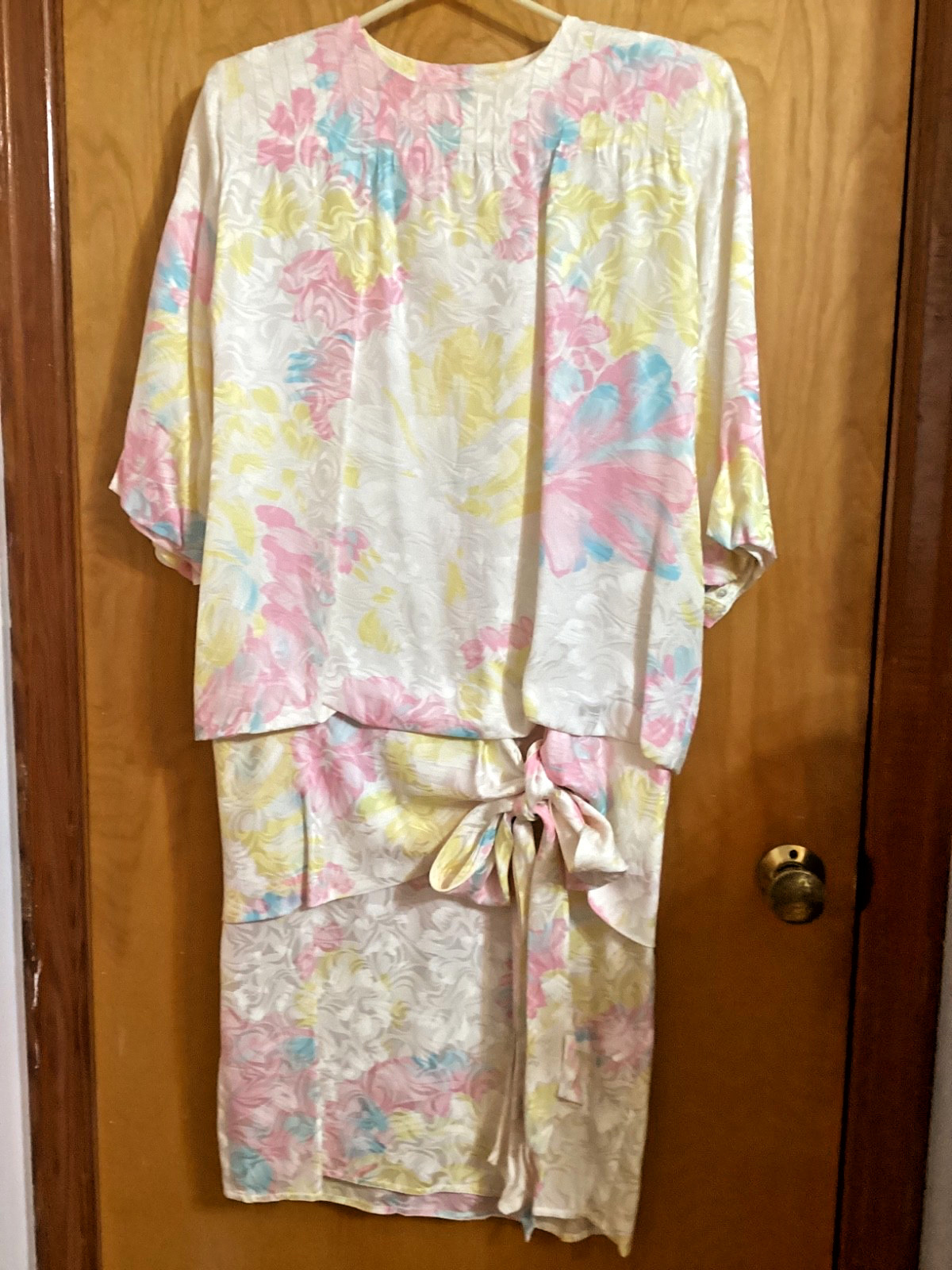 VTG ARGENTI Women’s 1980’s Dress 100% Silk Blouson Dropped Waist-Tie Size 12