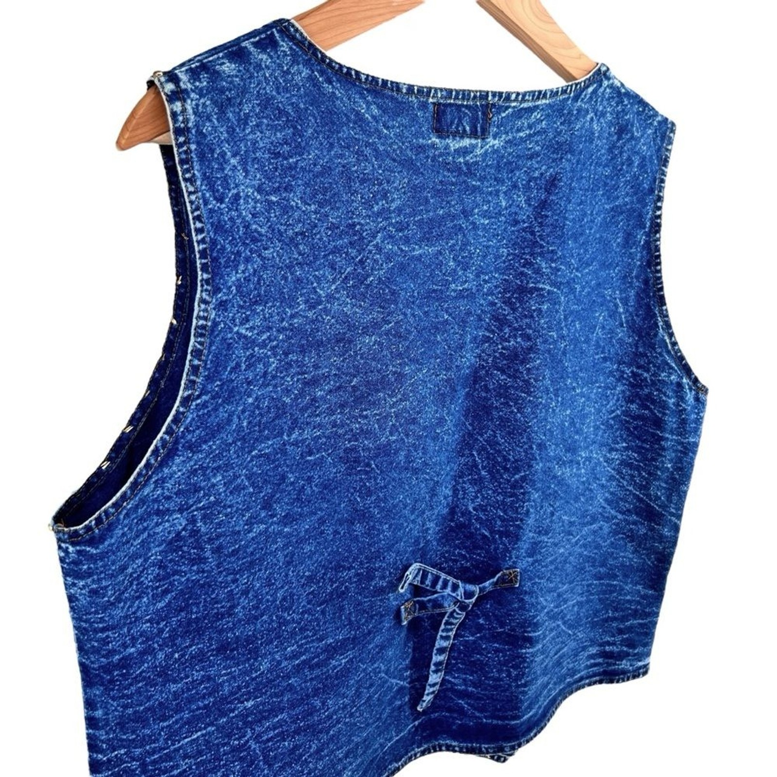 Vtg Pretty Bleu Gold Embellished Western Denim Jean Vest Sz L Beaded Embroidery