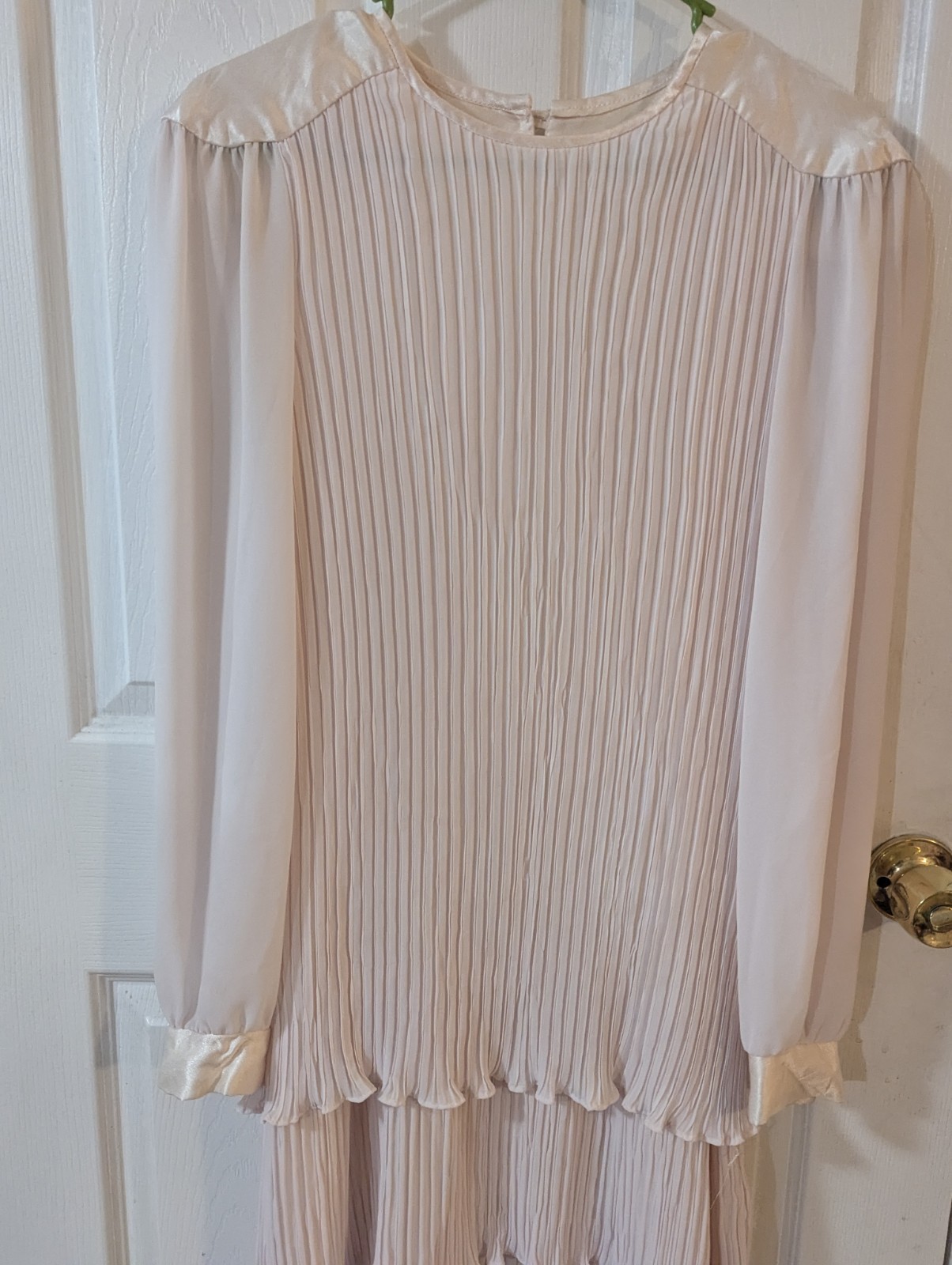 Vintage Flapper Dress Sz 12 Rouched Layers Pink Ruffles USA Long Sheer Sleeves