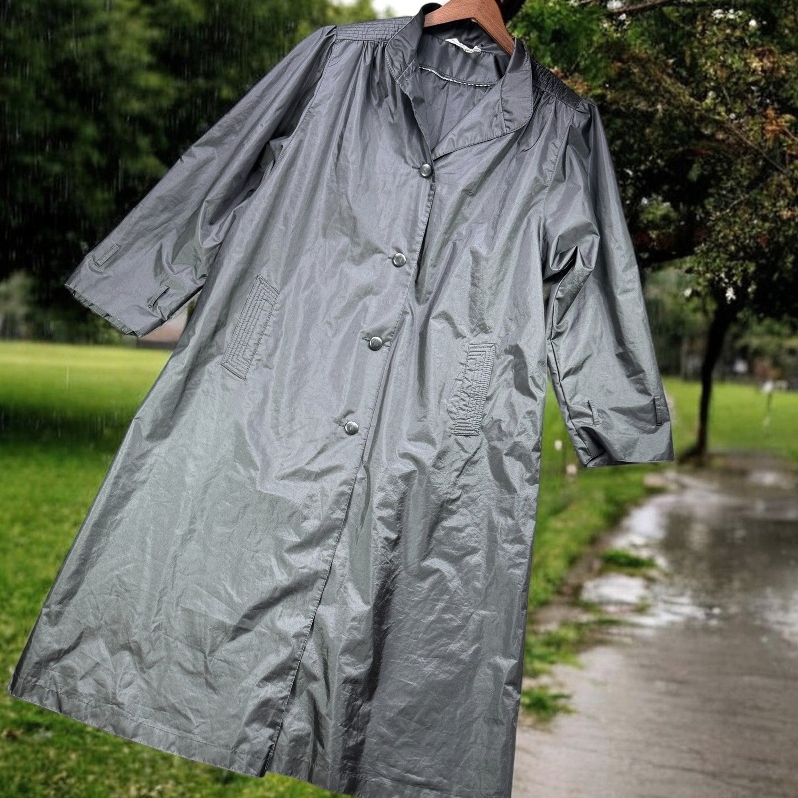 Vintage JCPenney Trench Coat Womens 14 Rain Jacket Slicker Long 80s Mac Korea