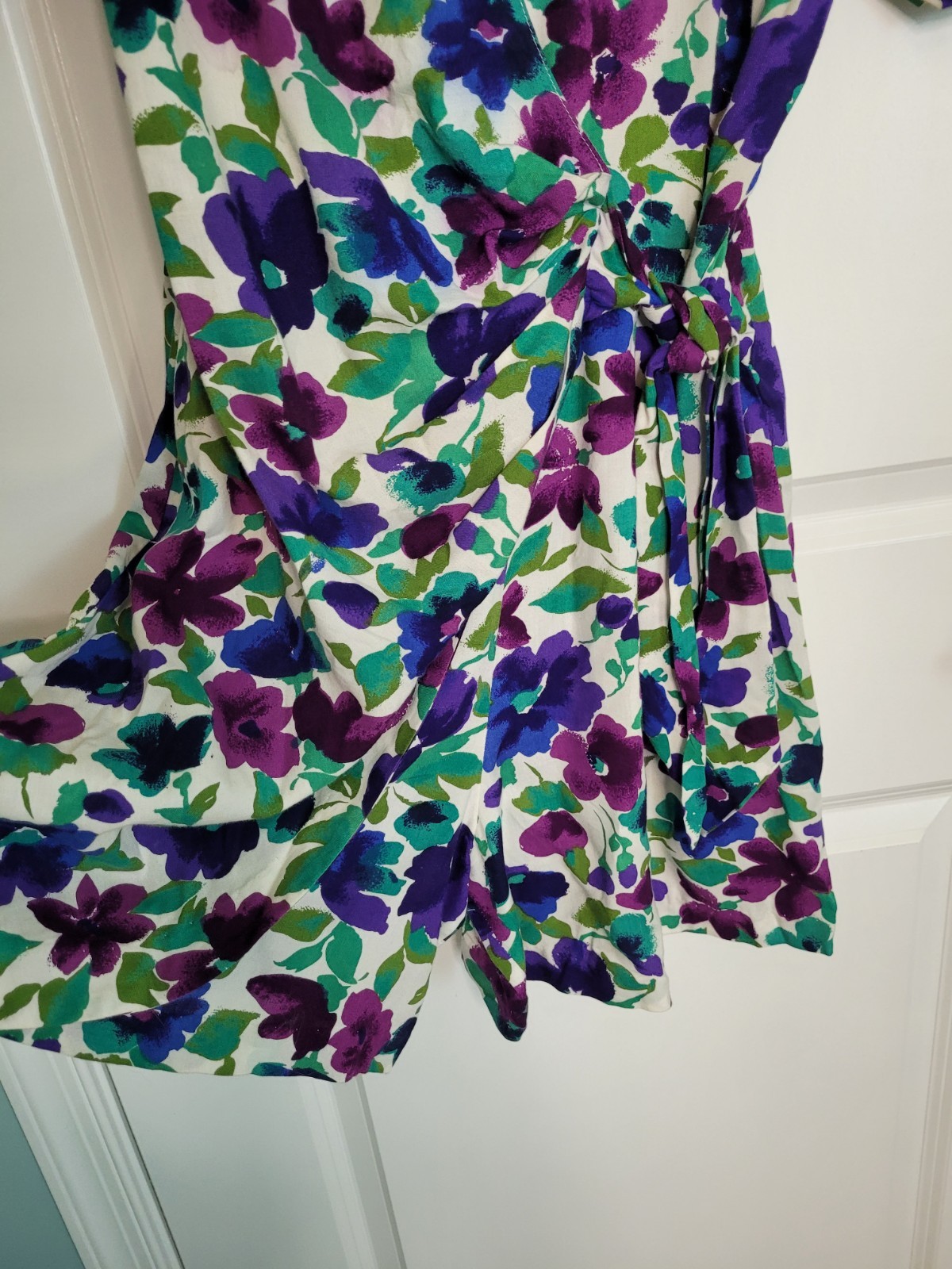 CRAZY 4U Vintage Tuxedo Romper Wrap 90s Floral Pansies Multicolor Rayon Size S