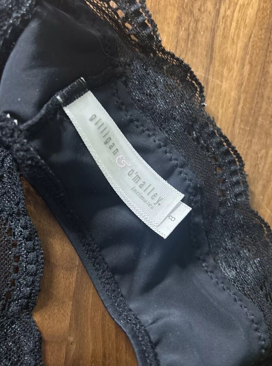 Vtg Gilligan & O’Malley thong Panties Black Sz 8 Lace Tactel Nylon Second Skin