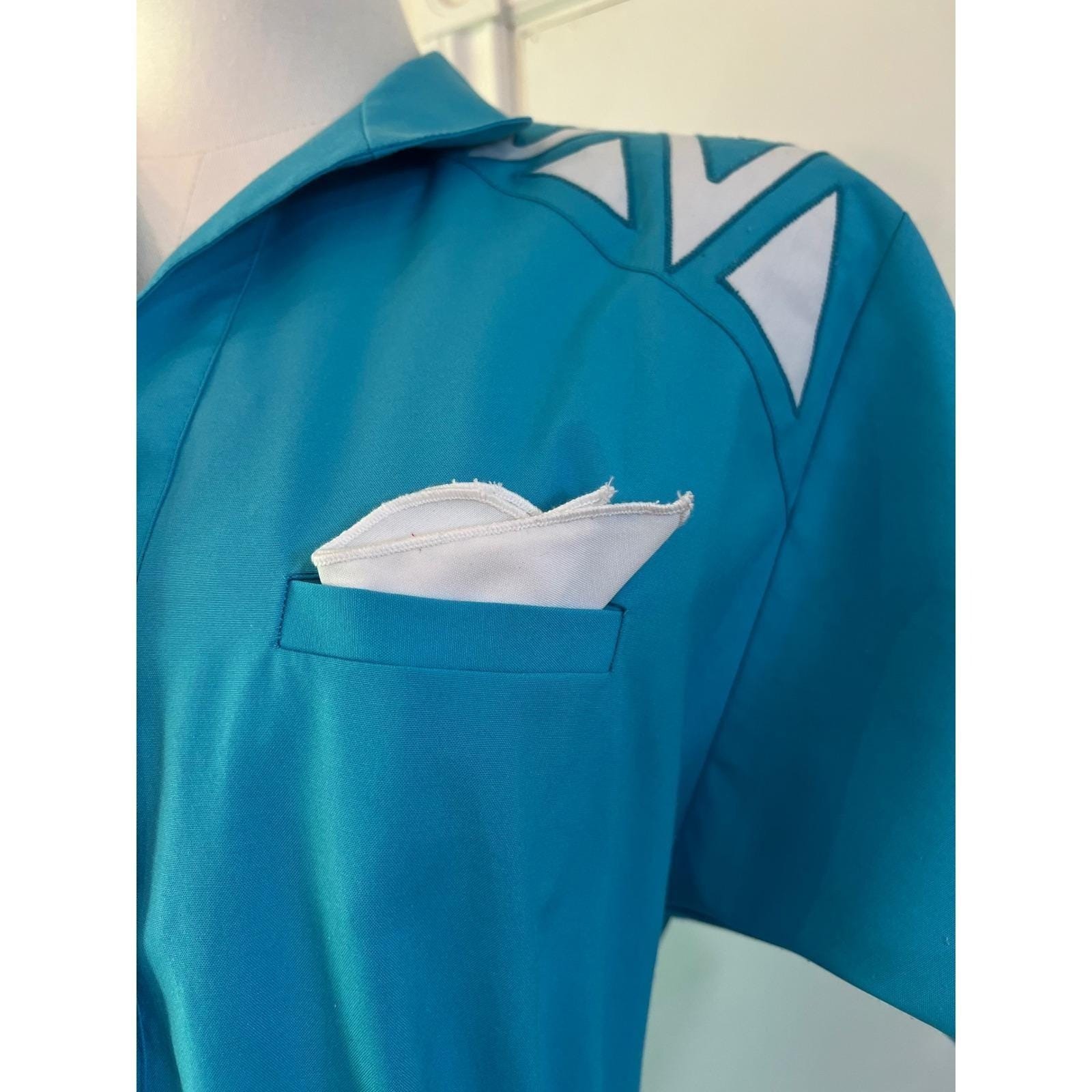 Vintage Teal Shirt Dress Belted Western Midi USA 80s Button Front Size 6