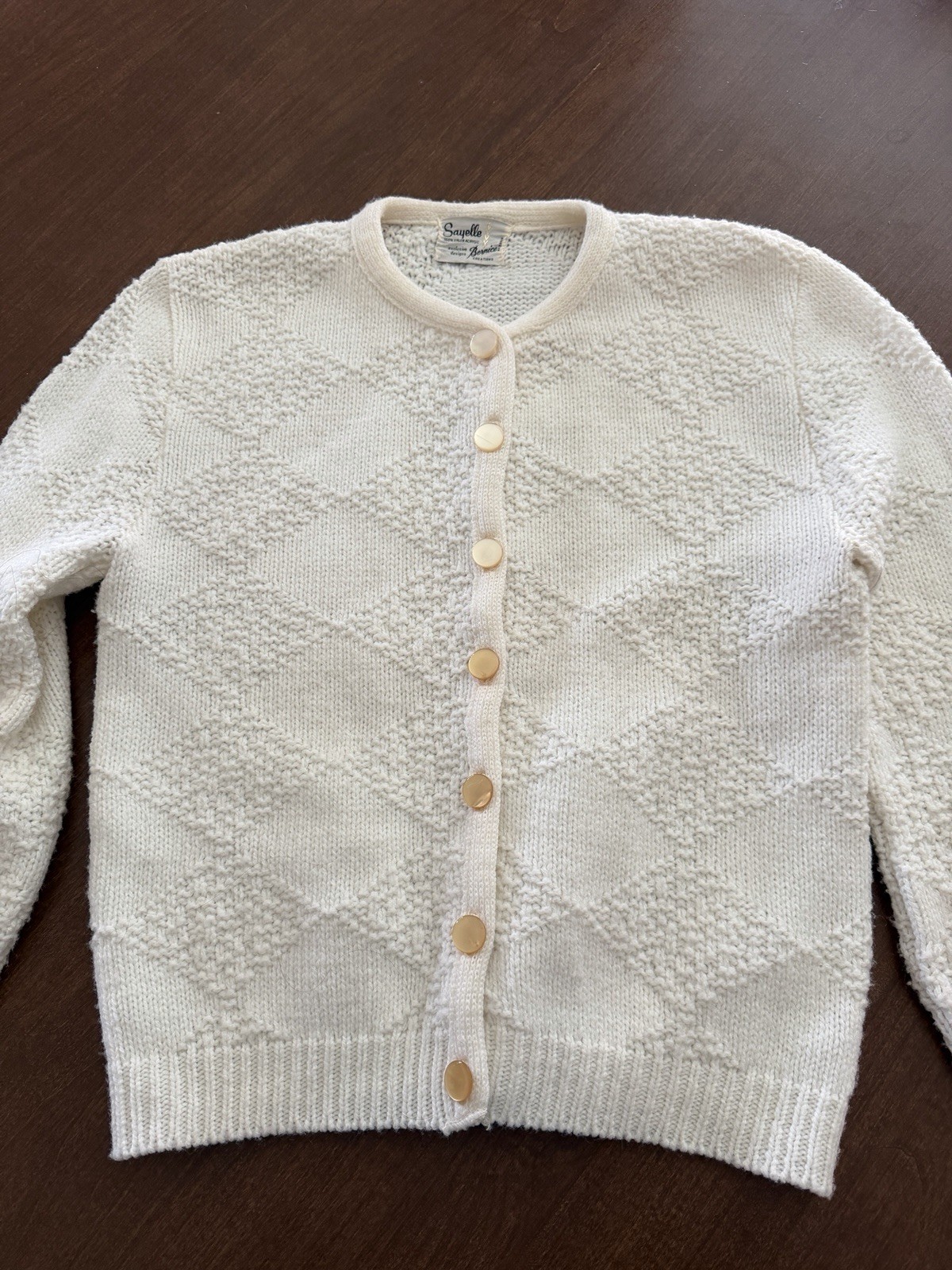 Vtg Union Made Women’s Sayelle Cream Button-Front Cardigan Sweater Size Small