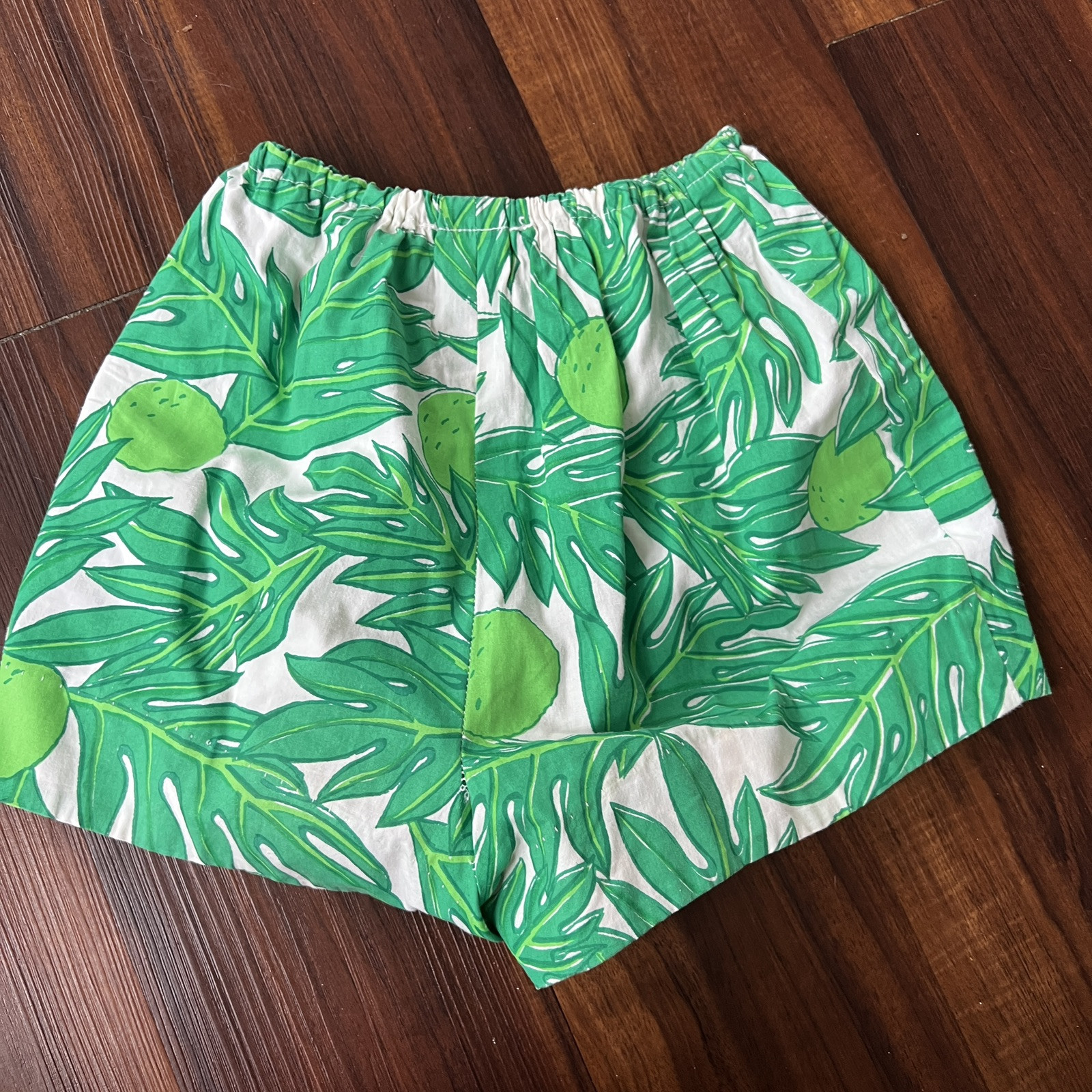 Vintage Ruth Clarage Green Palm Leaves + Lime Tunic + Hot Shorts Resort Set XS