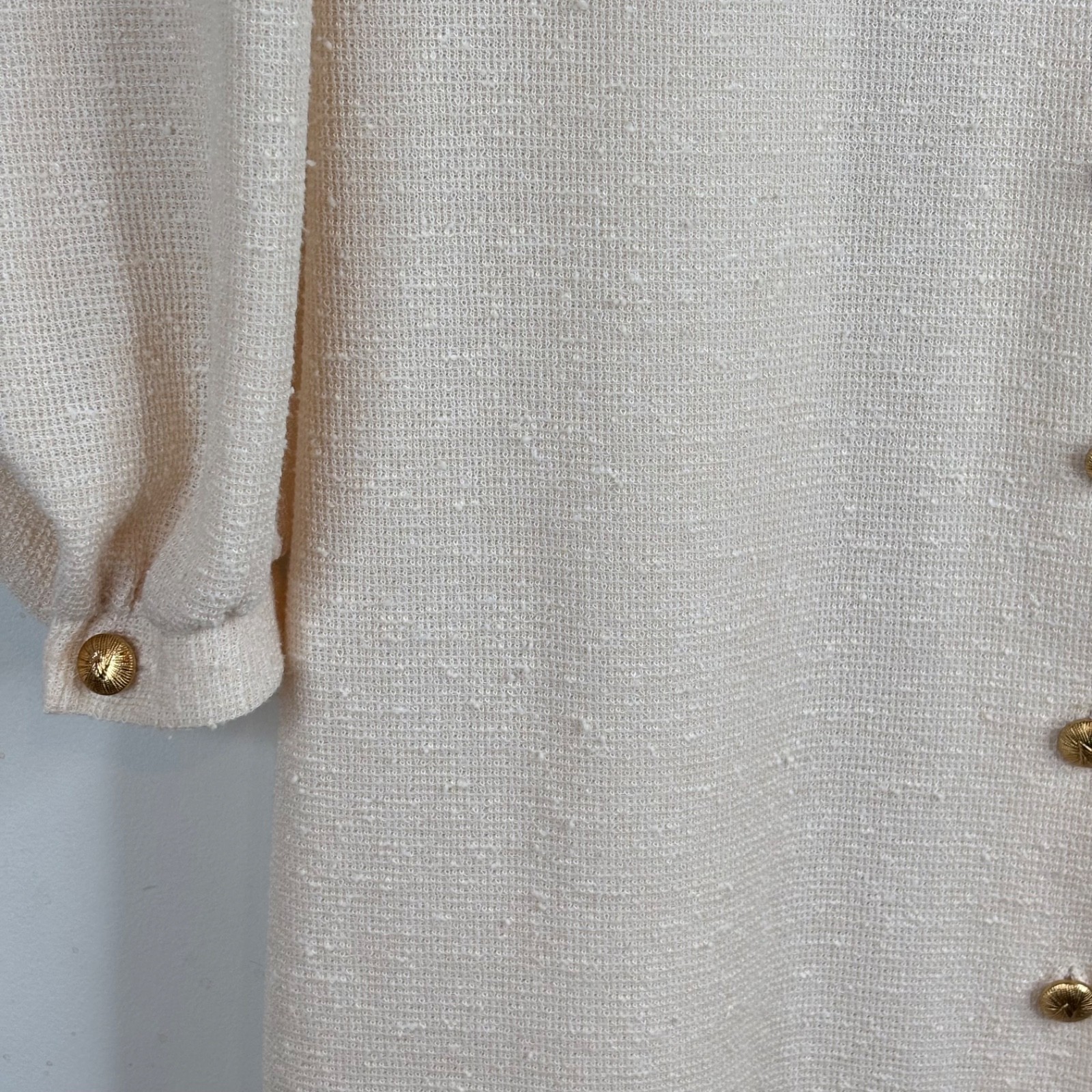 Vtg Marty Gutmacher Duster Cardigan 10P Ivory Brass Buttons Old Money Easter