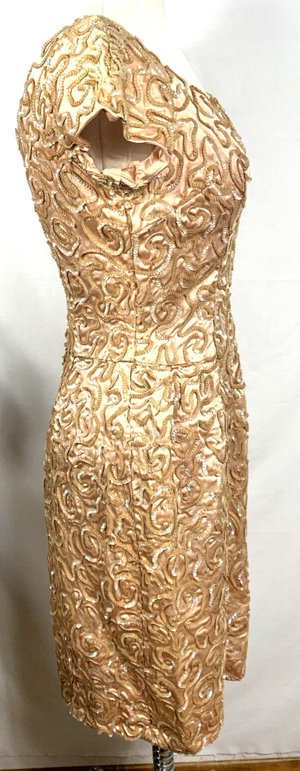 Emma Domb Dress Sz S/M Light Copper Sequin Embellished Midi Party Union Made