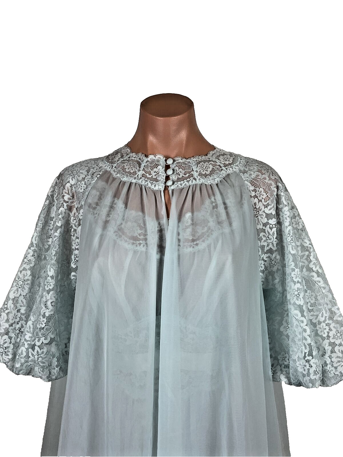 VTG PERMA PLEAT CHIFFON LACE 200″ SWEEP Peignoir ROBE Gown Cape 3pc Set RARE!!!