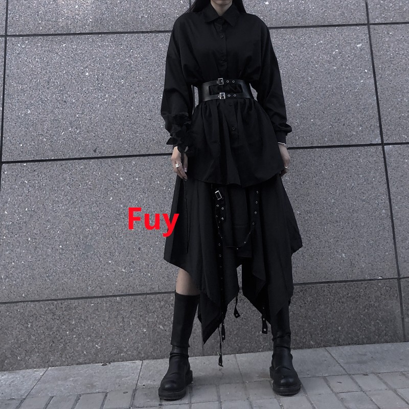 2025 Vintage Women’s Shirt Asymmetrical Yamamoto Dark-Style Maxi Dress Set