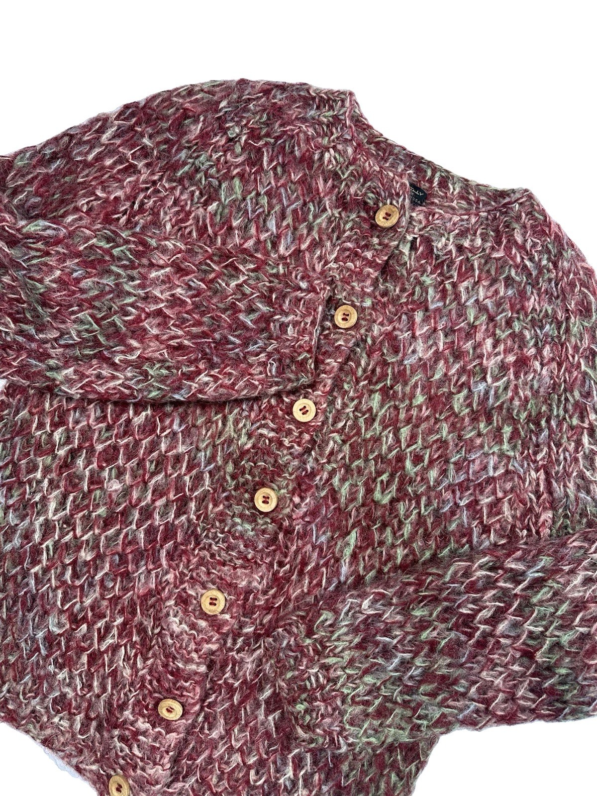Rare! Vintage 1950’s Sweater Wool Mohair Thick Knit Made In Italy Wooden Buttons