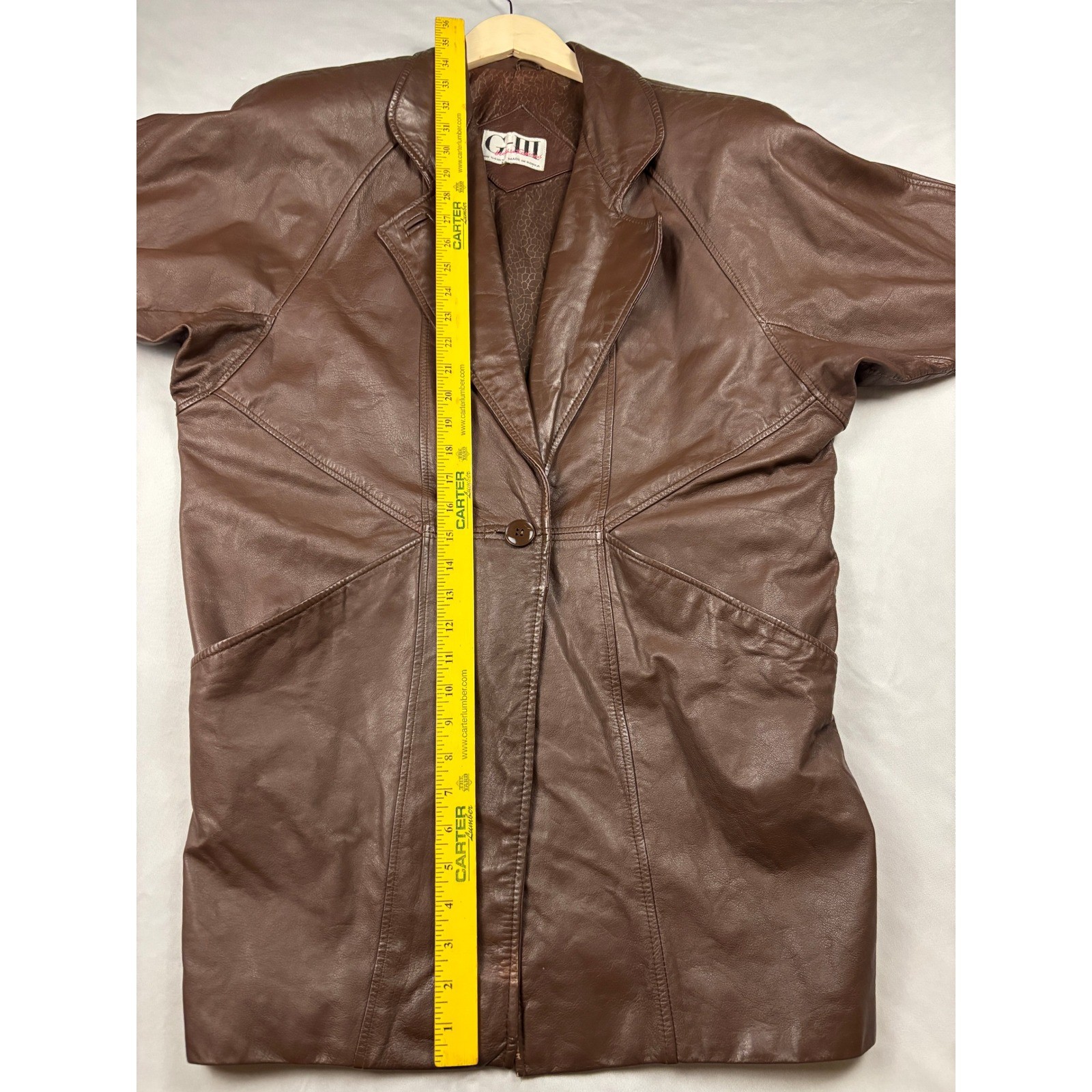 G-III Leather Fashions Brown Genuine Leather Vintage Coat Jacket Mid-Length 80s