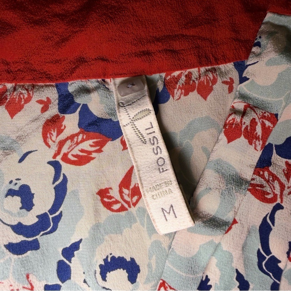 Fossil Red and Blue Floral Y2K Baby Doll Top – size M