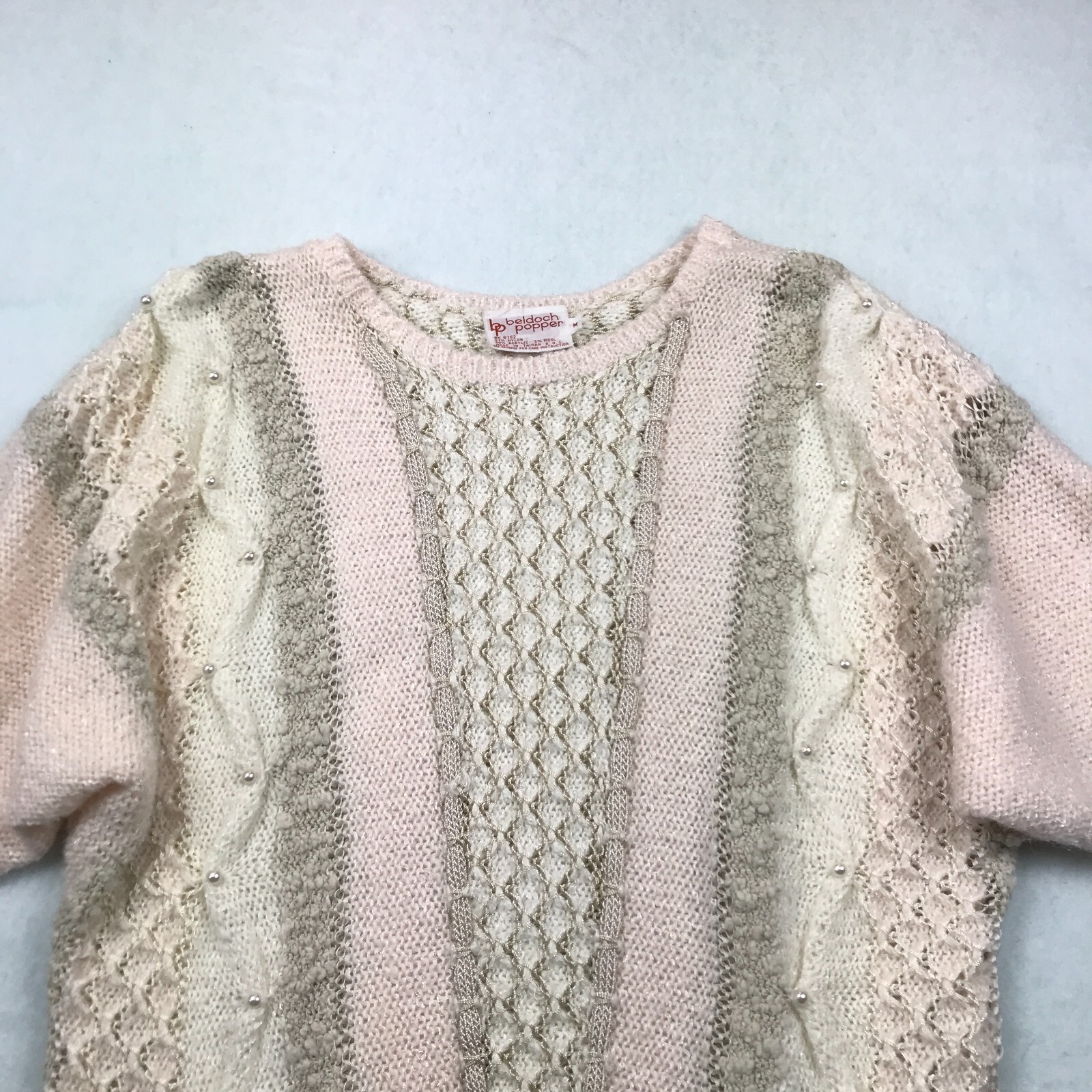 Vintage Sweater Womens Medium Short Dolman Sleeves Beaded 80s Beldoch Popper