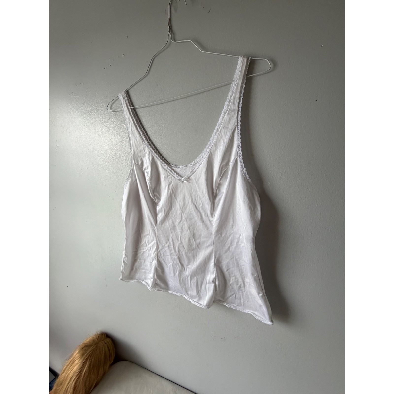 Vanity Fair Vintage White Lace Trim Camisole Top 17-760 Nylon Made in USA 40/46
