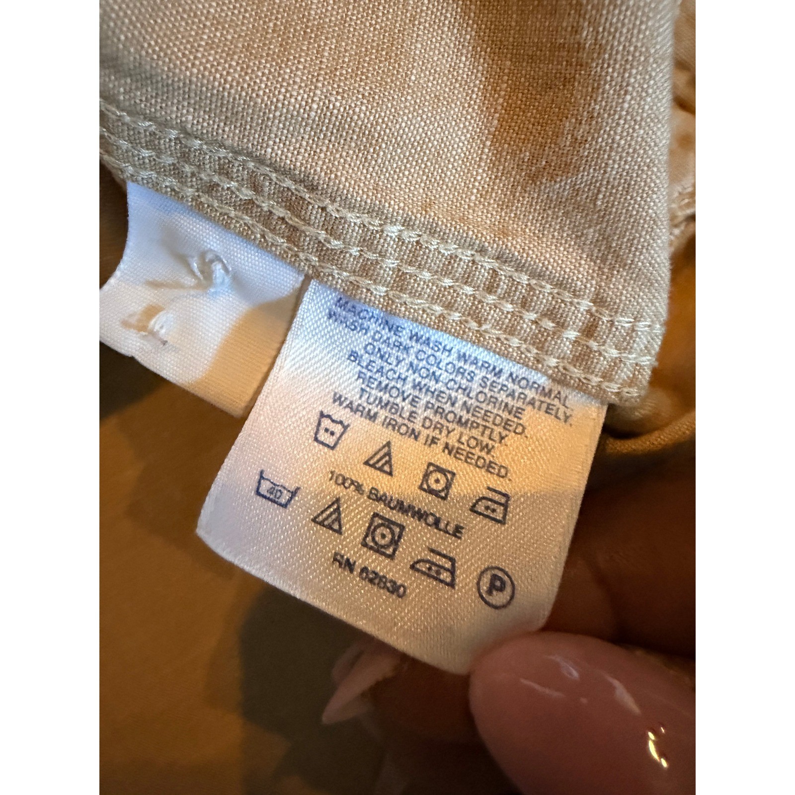 Lands End Womans Tan Cotton Button Down Shirt Long Sleeve L 14-16 Preppy Neutral