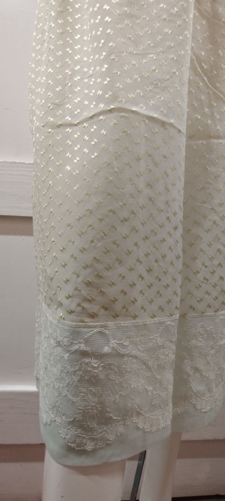 Lace Skirt Slip Chartreuse 50s Nylon Sheer On Mint White Lace Medium VINTAGE