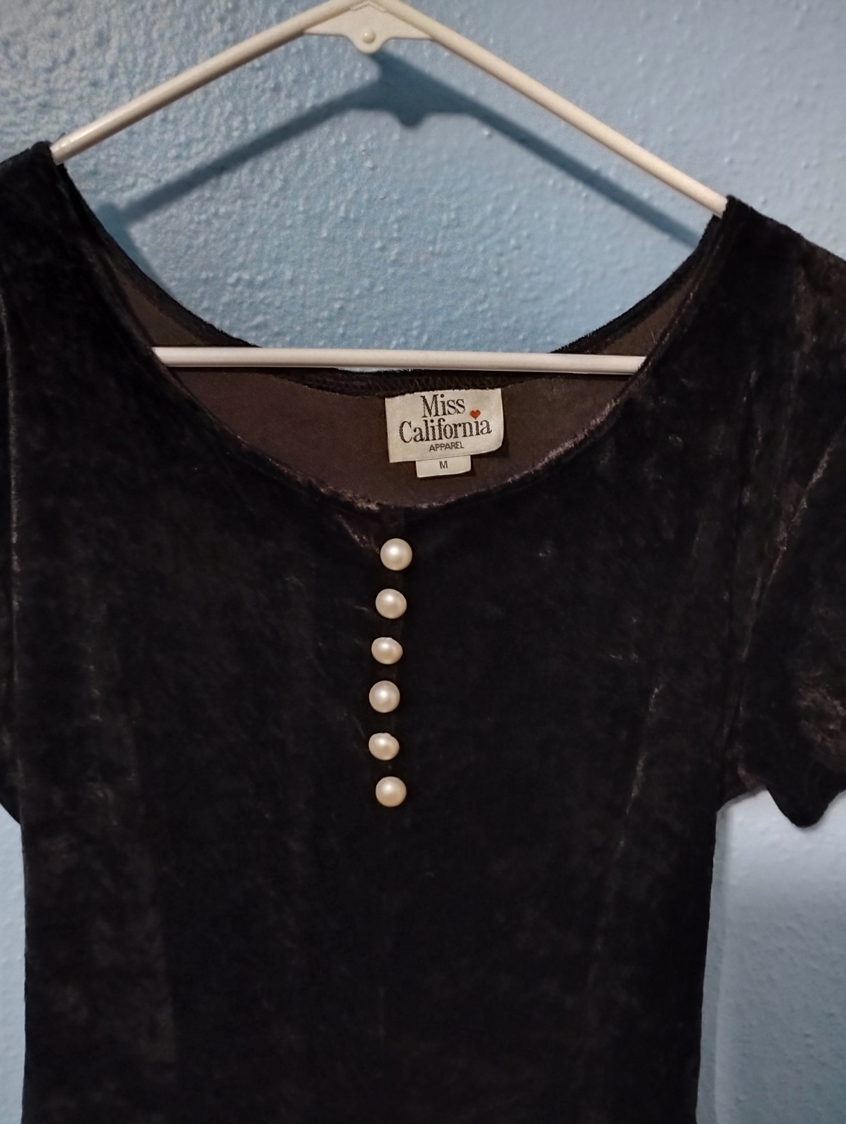 Vintage Black Crushed Velvet Dess By Miss California Apparel Size Medium