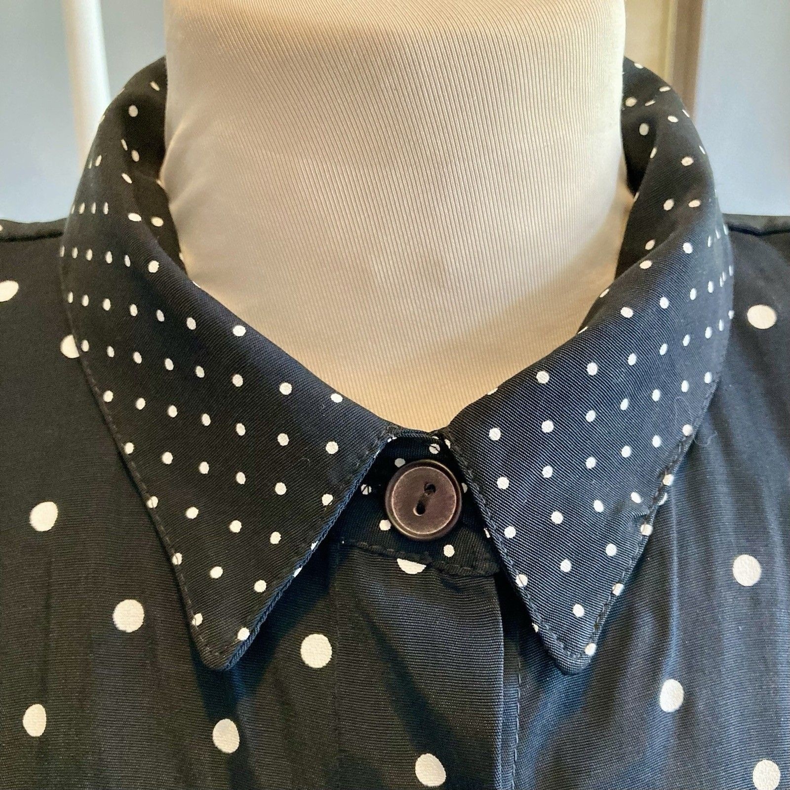 1980s 1990s Black And White Polka dot Shirt Shoulder Pads New Wave Work 9 To 5